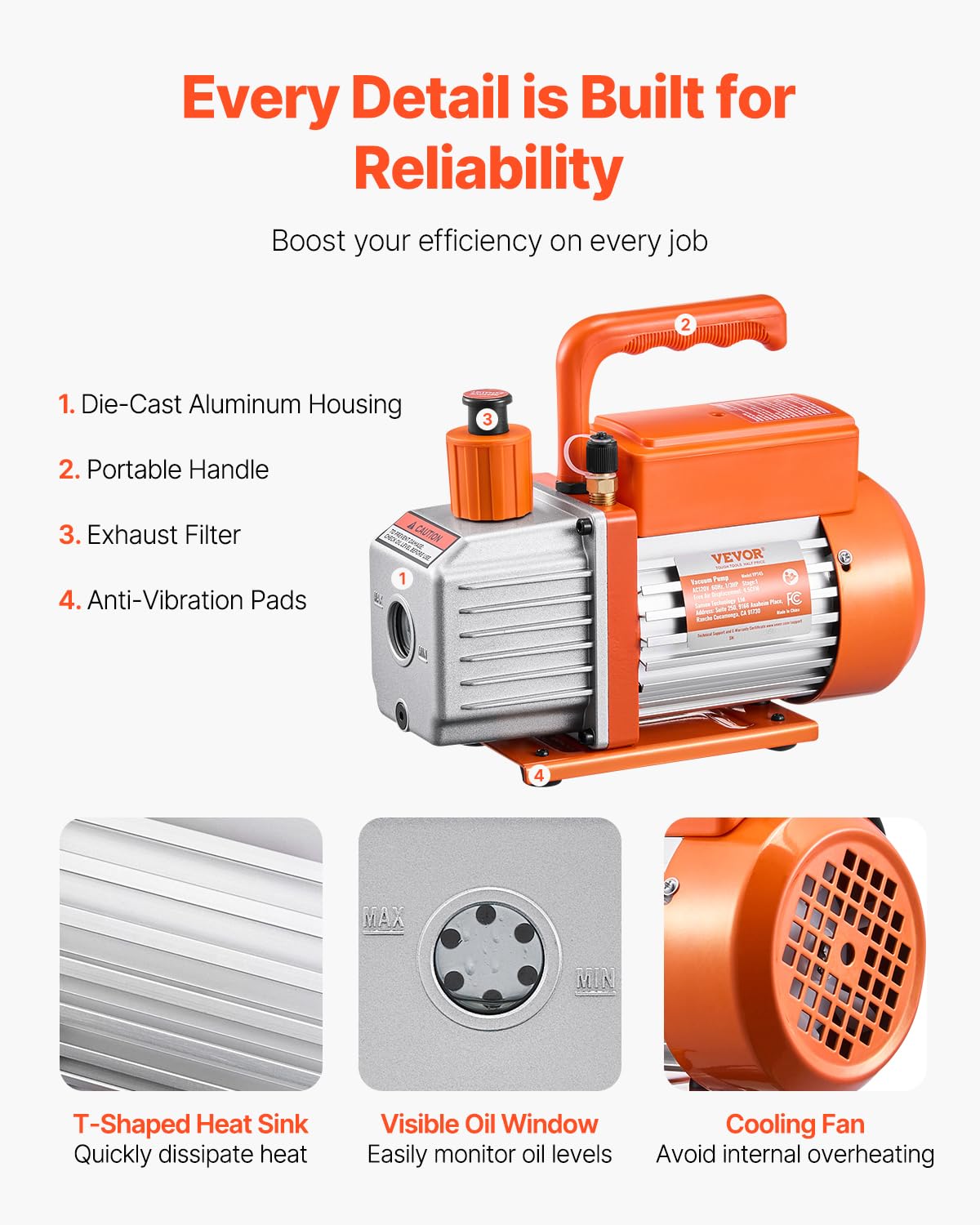Foto 6 | Bomba De Vacío Vevor 4.5 Cfm Con Juego De Manómetros Para Hvac R134a, R12 - Venta Internacional.