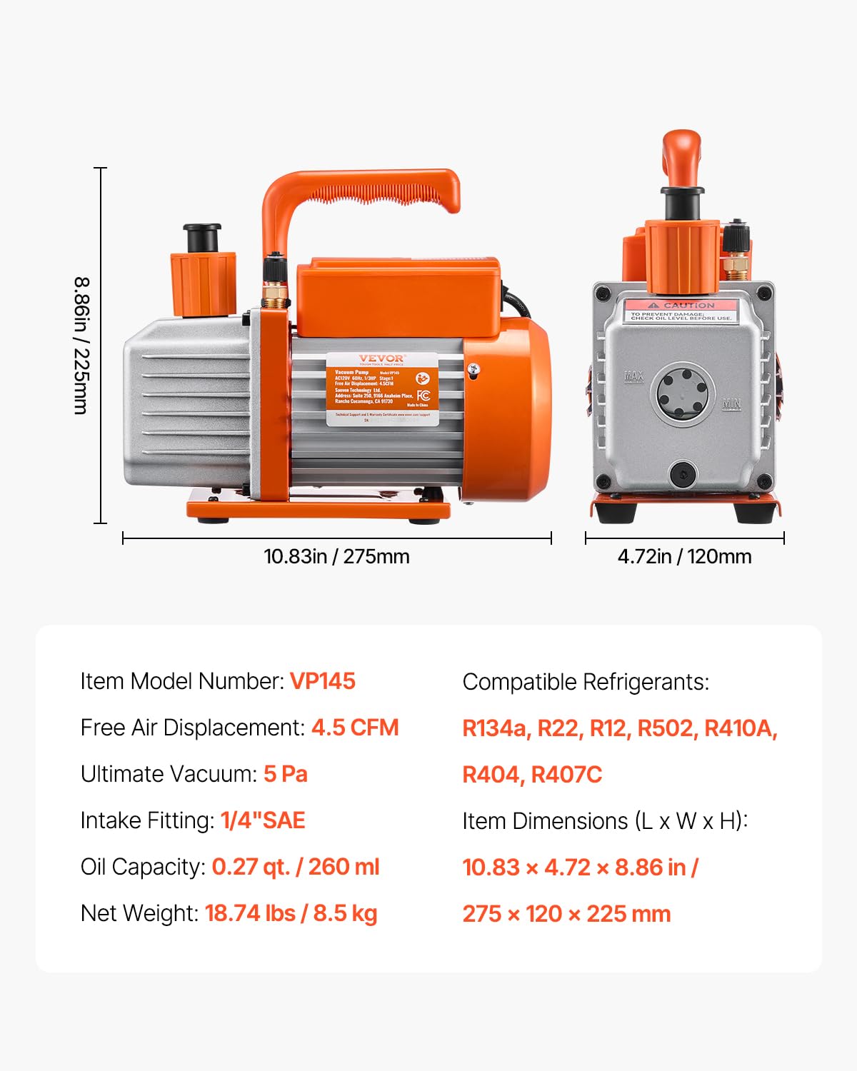 Foto 7 | Bomba De Vacío Vevor 4.5 Cfm Con Juego De Manómetros Para Hvac R134a, R12 - Venta Internacional.
