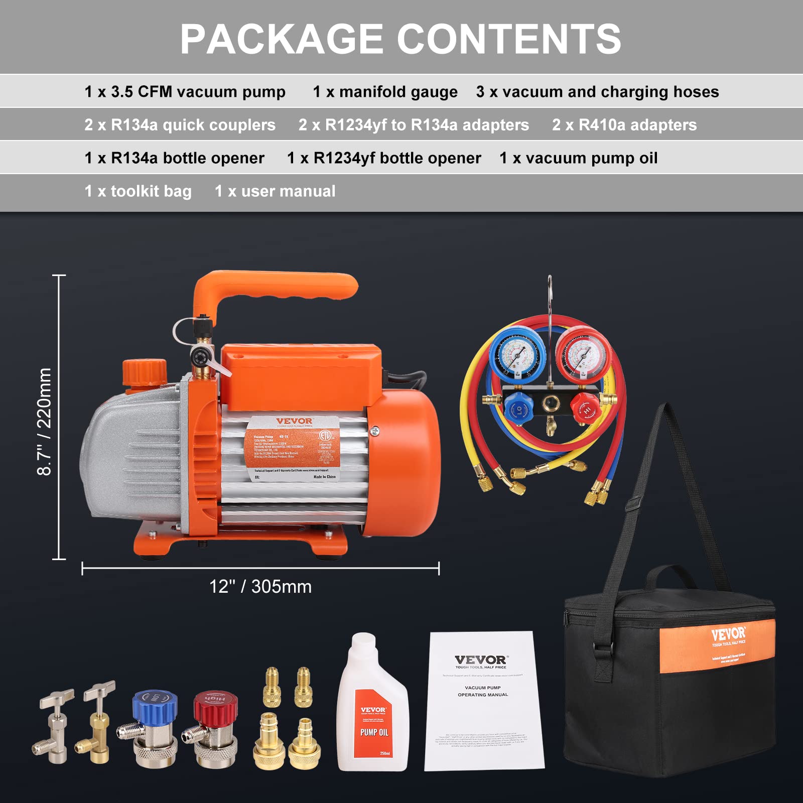 Foto 7 | Bomba De Vacío Vevor 3.5 Cfm Ac Con Juego De Manómetros Para R134a, R1234yf - Venta Internacional.