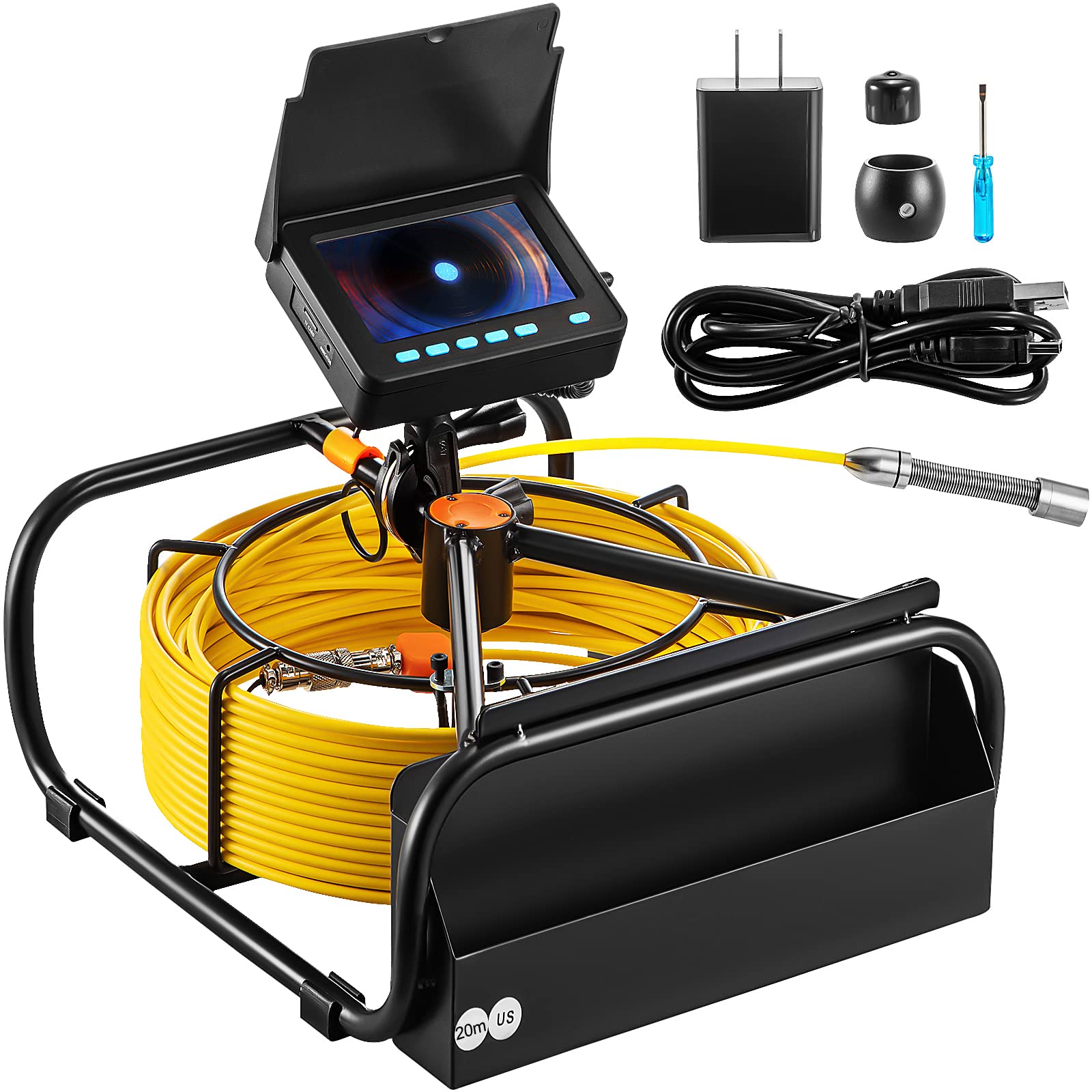 Cámara De Alcantarillado Vevor, Cable De 20 M, Dvr, 4.3 Pulgadas, Luces Led Ip68, Resistente Al Agua - Venta Interna