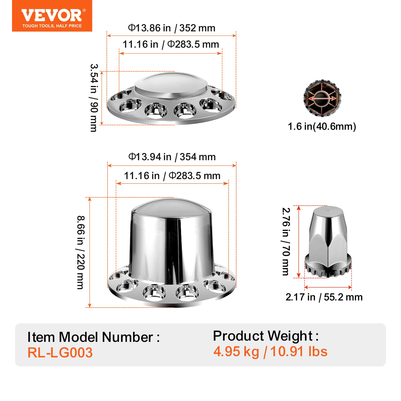 Foto 8 pulgar | Cubiertas Para Cubos De Semirrueda, Cubierta De Eje Tipo Domo Vevor Para Semirremolques - Venta Internacional.
