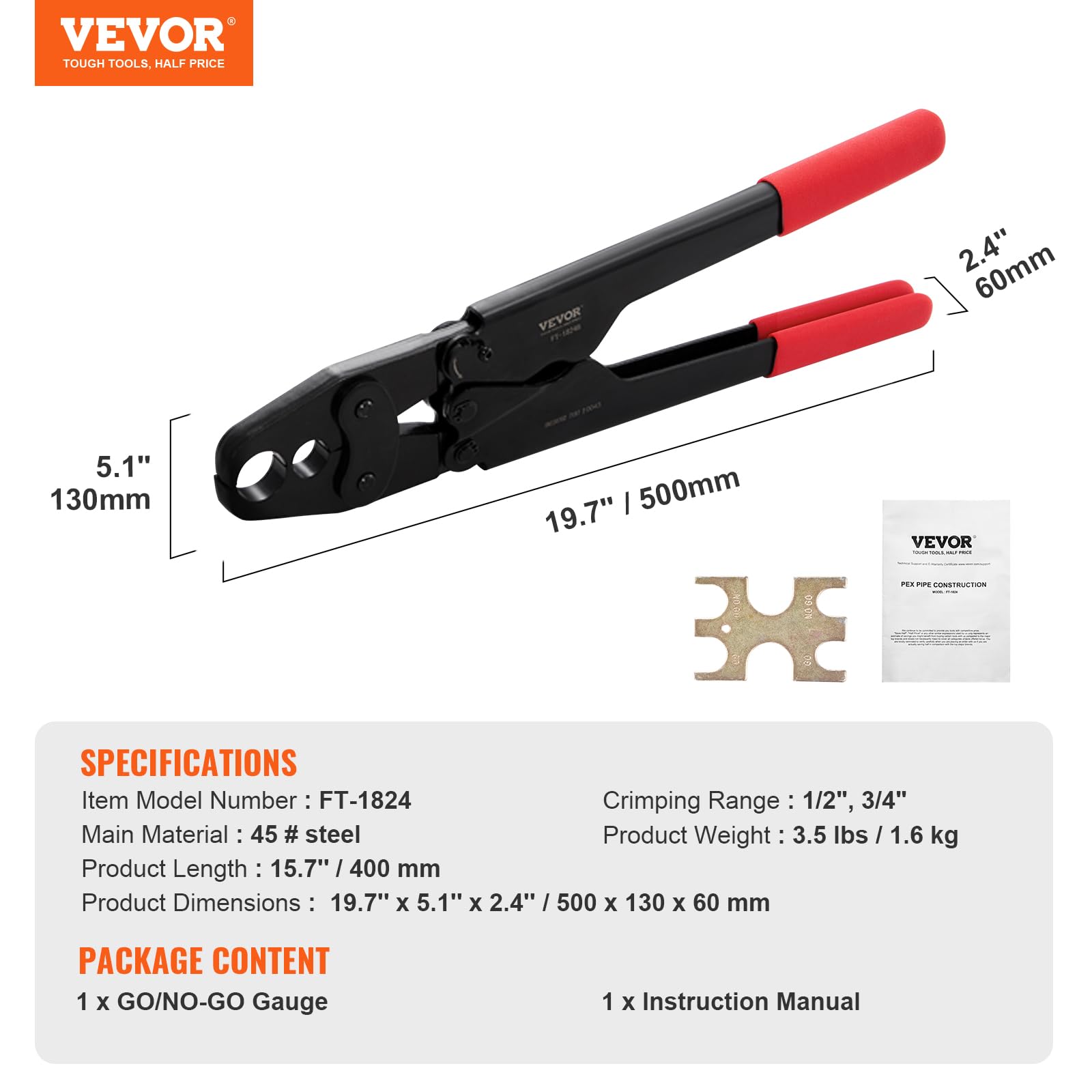Foto 8 pulgar | Herramienta De Prensado Pex Vevor Combinada De Doble Cabezal Para 1/2 Y 3/4 Pex - Venta Internacional.