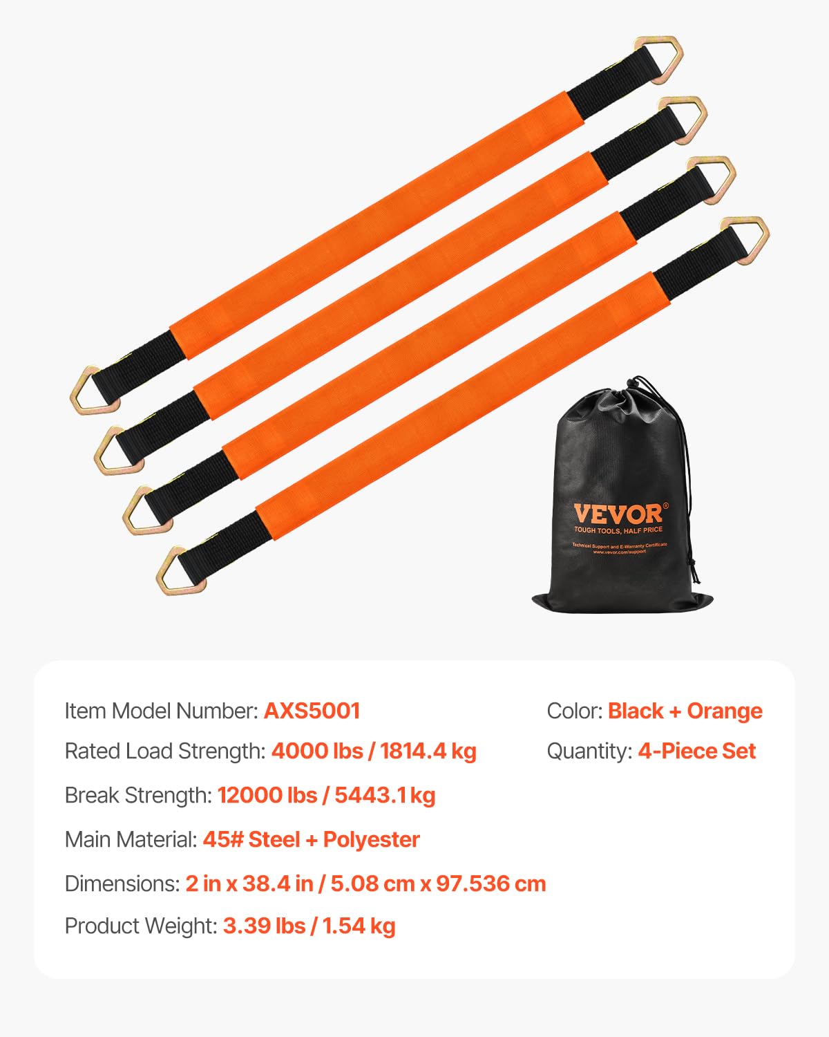 Foto 8 pulgar | Pack De 4 Correas De Eje Vevor De 5 Cm X 97,5 Cm, Resistentes, Con Anillas En D - Venta Internacional.