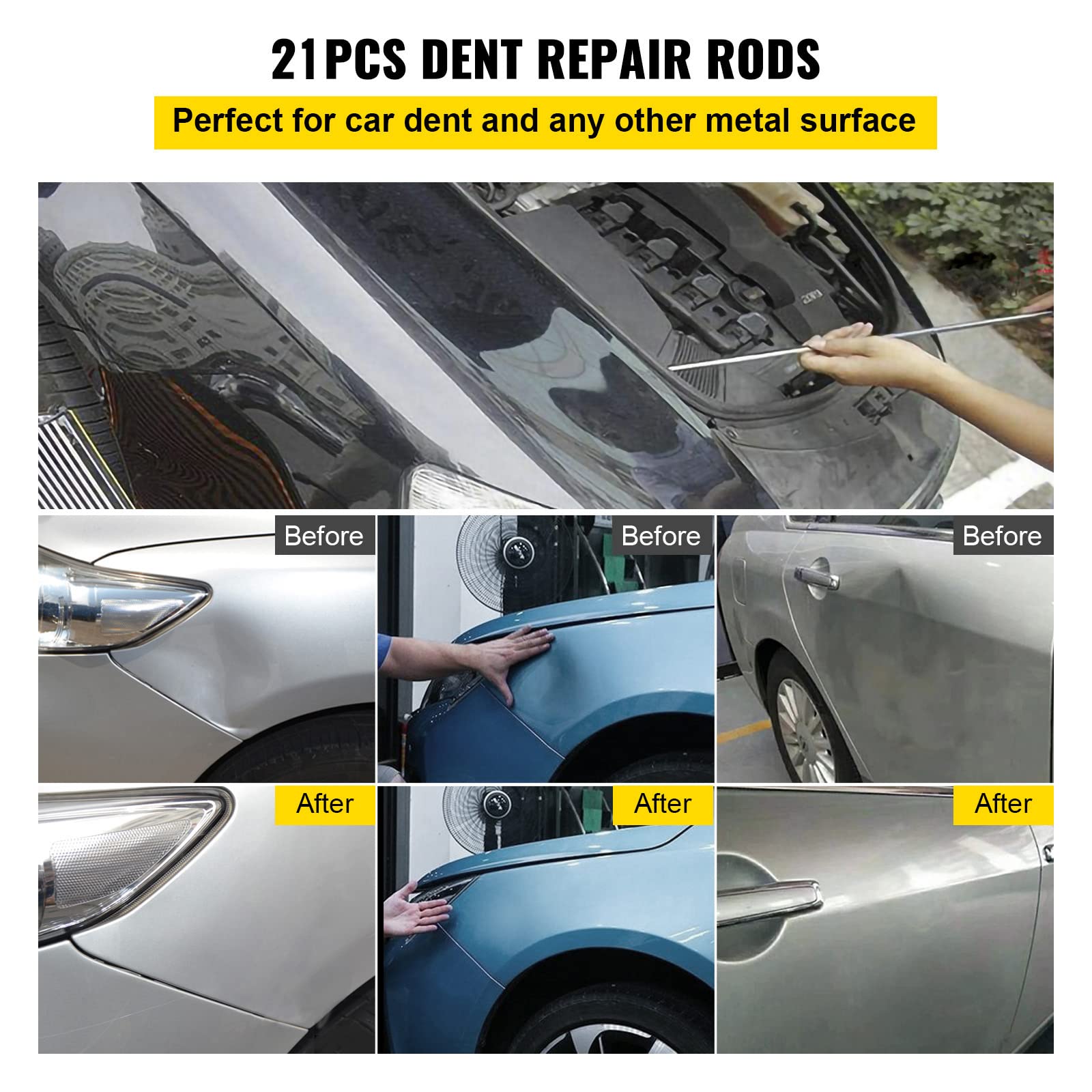 Foto 2 | Kit De Eliminación De Abolladuras Vevor Rods Repair Sin Pintura, 21 Unidades, Acero Inoxidable - Venta Internacional.