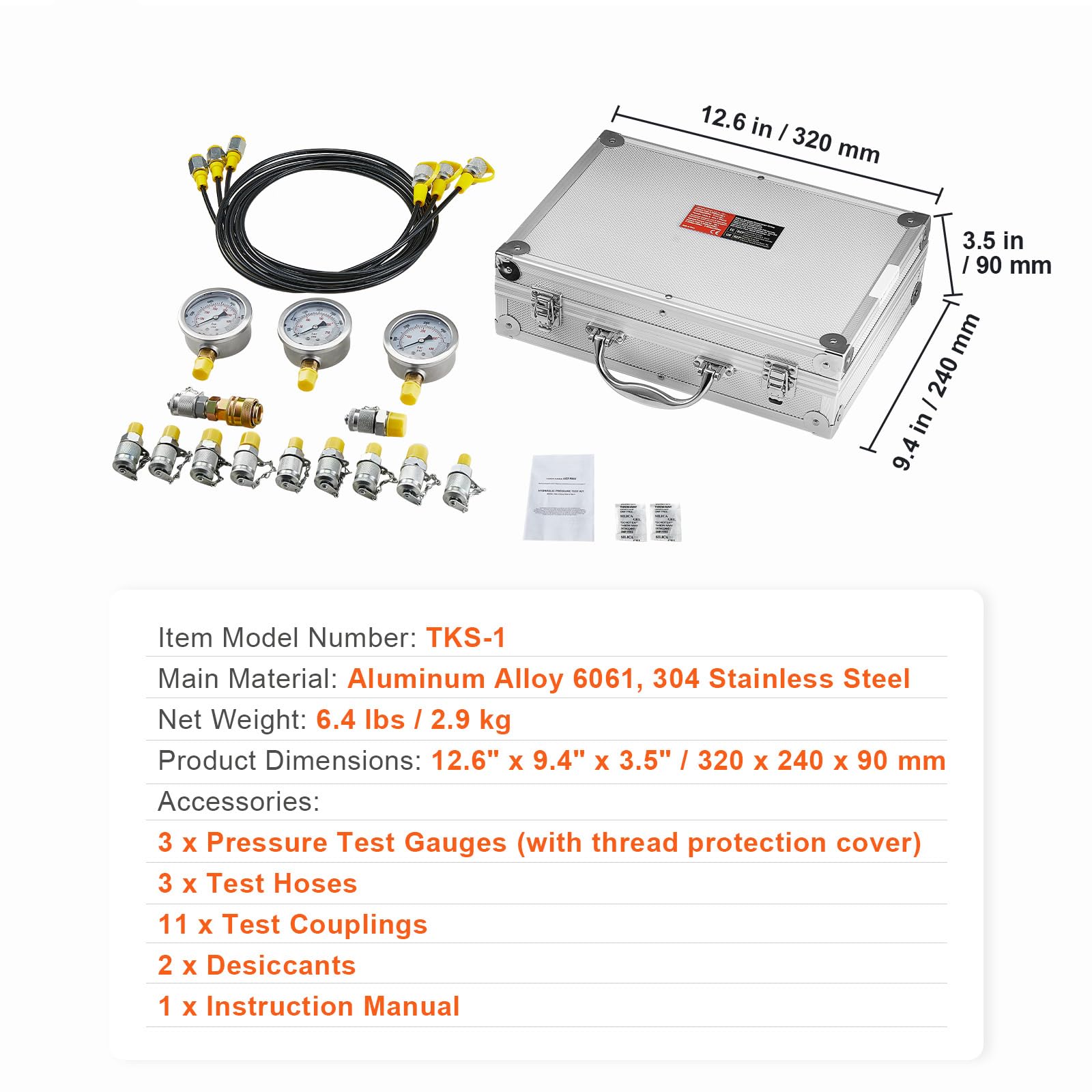 Foto 7 | Kit De Prueba De Presión Hidráulica Vevor 250/400/600bar Con Estuche - Venta Internacional.