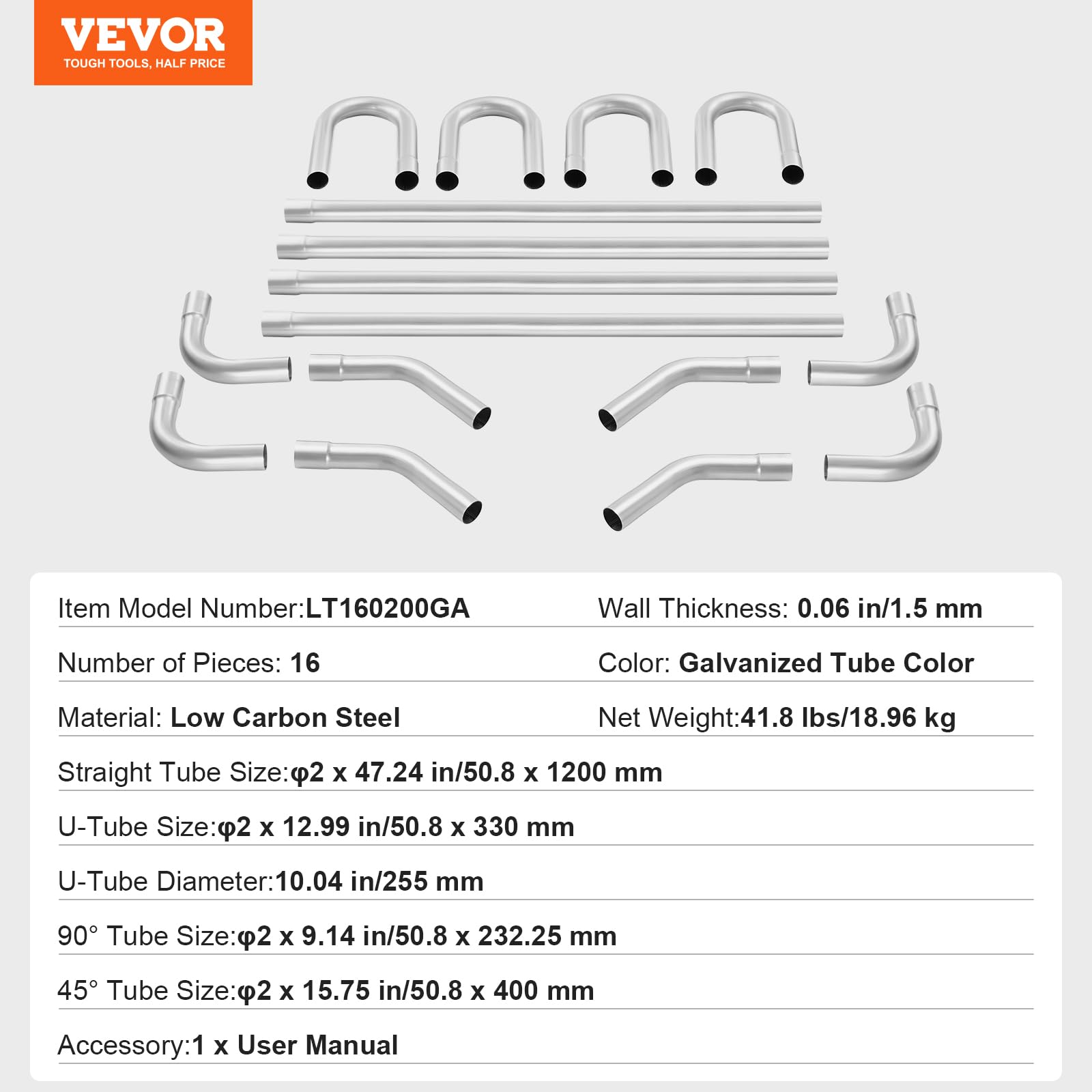 Foto 8 pulgar | Kit De Escape Vevor De 2 Pulgadas, Acero Galvanizado Universal, 16 Piezas - Venta Internacional.