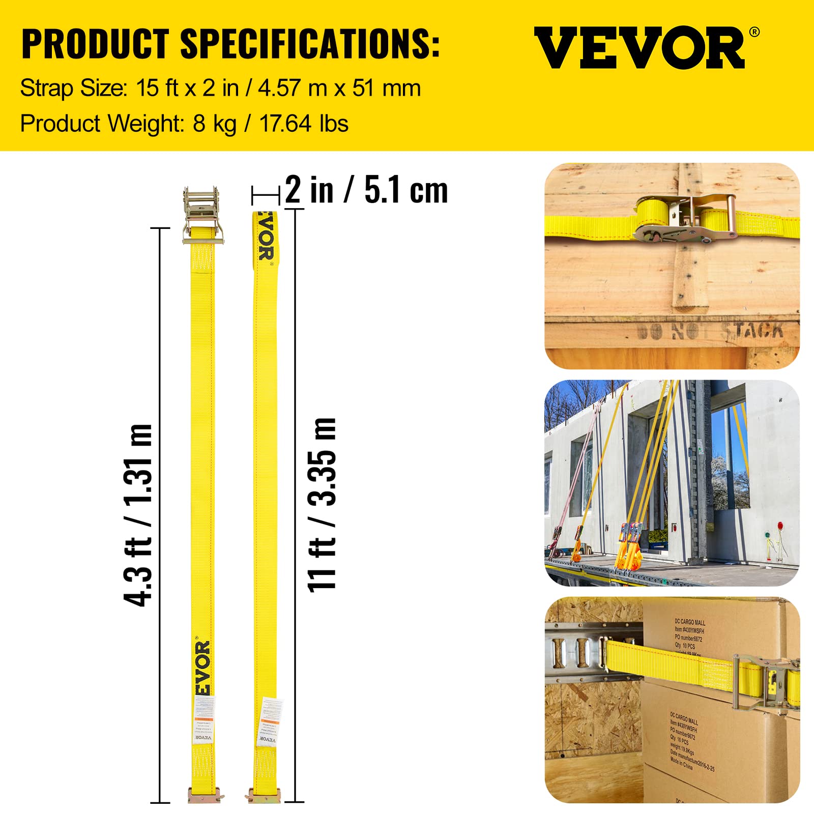 Foto 8 pulgar | Correa De Trinquete Vevor E-track, 2 M X 4,57 M, Poliéster, 2000 Kg, Paquete De 8 - Venta Internacional.