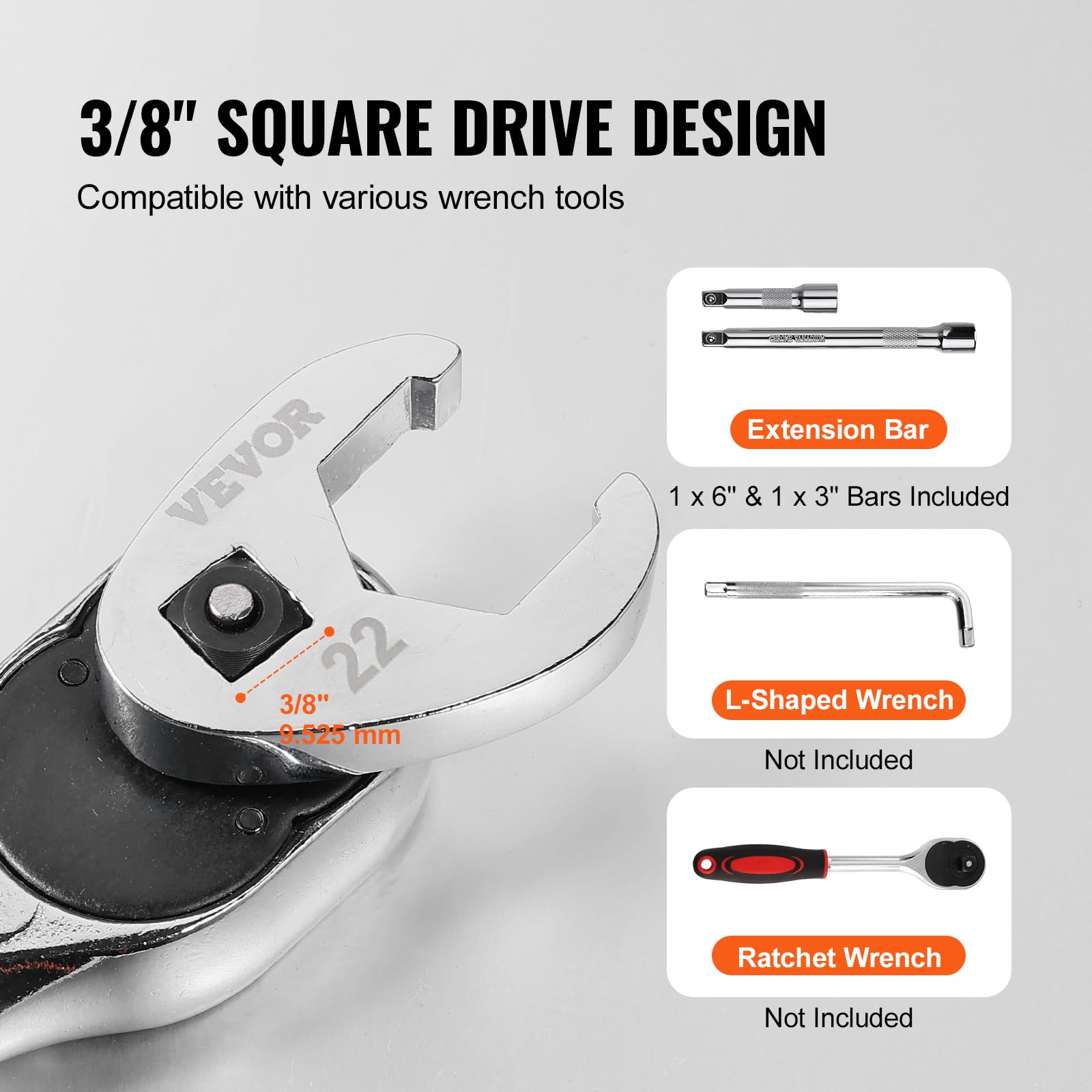 Foto 6 pulgar | Juego De Llaves Crowfoot Vevor, 24 Piezas, 3/8 Drive, Con 2 Extensiones - Venta Internacional.