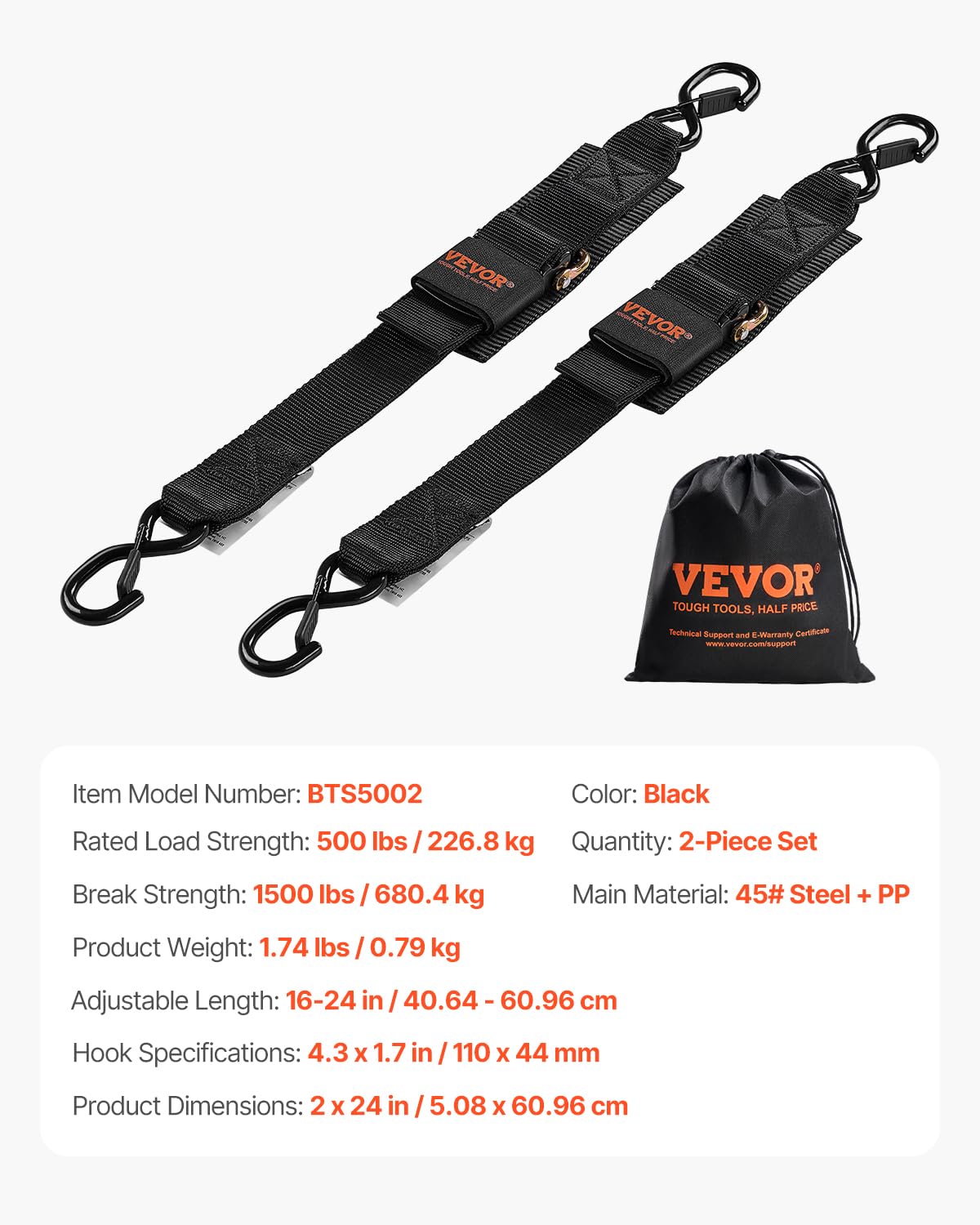 Foto 8 pulgar | Correas Ajustables Vevor Para Remolque De Barco, 2 X 24 Pulgadas (paquete De 2) - Venta Internacional.