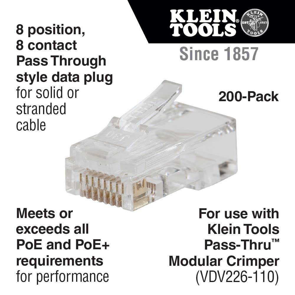 Foto 2 | Conector De Datos Modular Klein Tools Vdv826-763 Rj45 Cat6, Paquete De 200 - Venta Internacional.