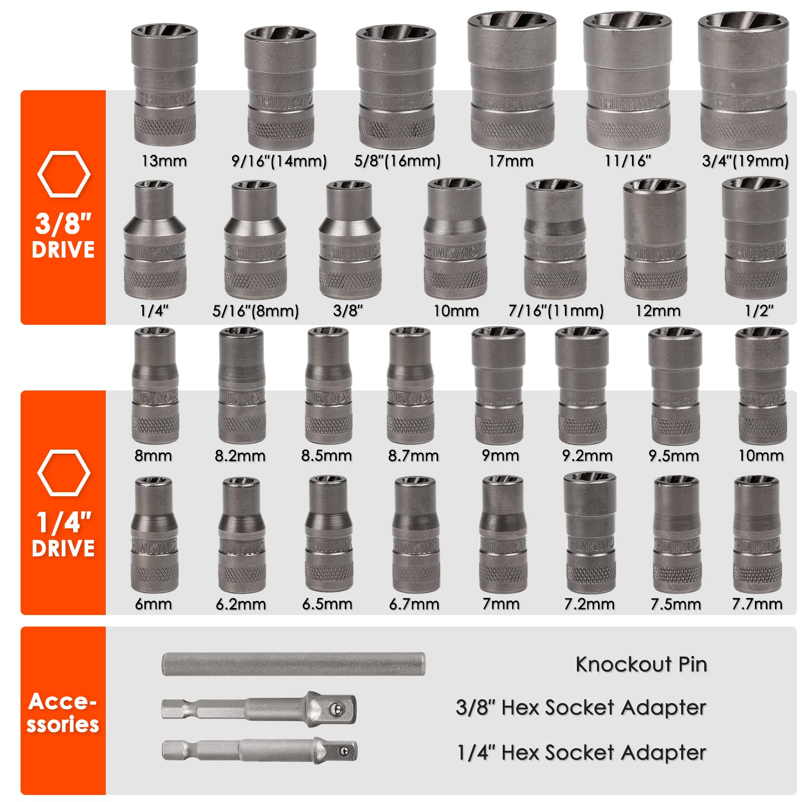 Foto 5 pulgar | Kit Extractor de Pernos Thinkwork 32 Piezas - Venta Internacional