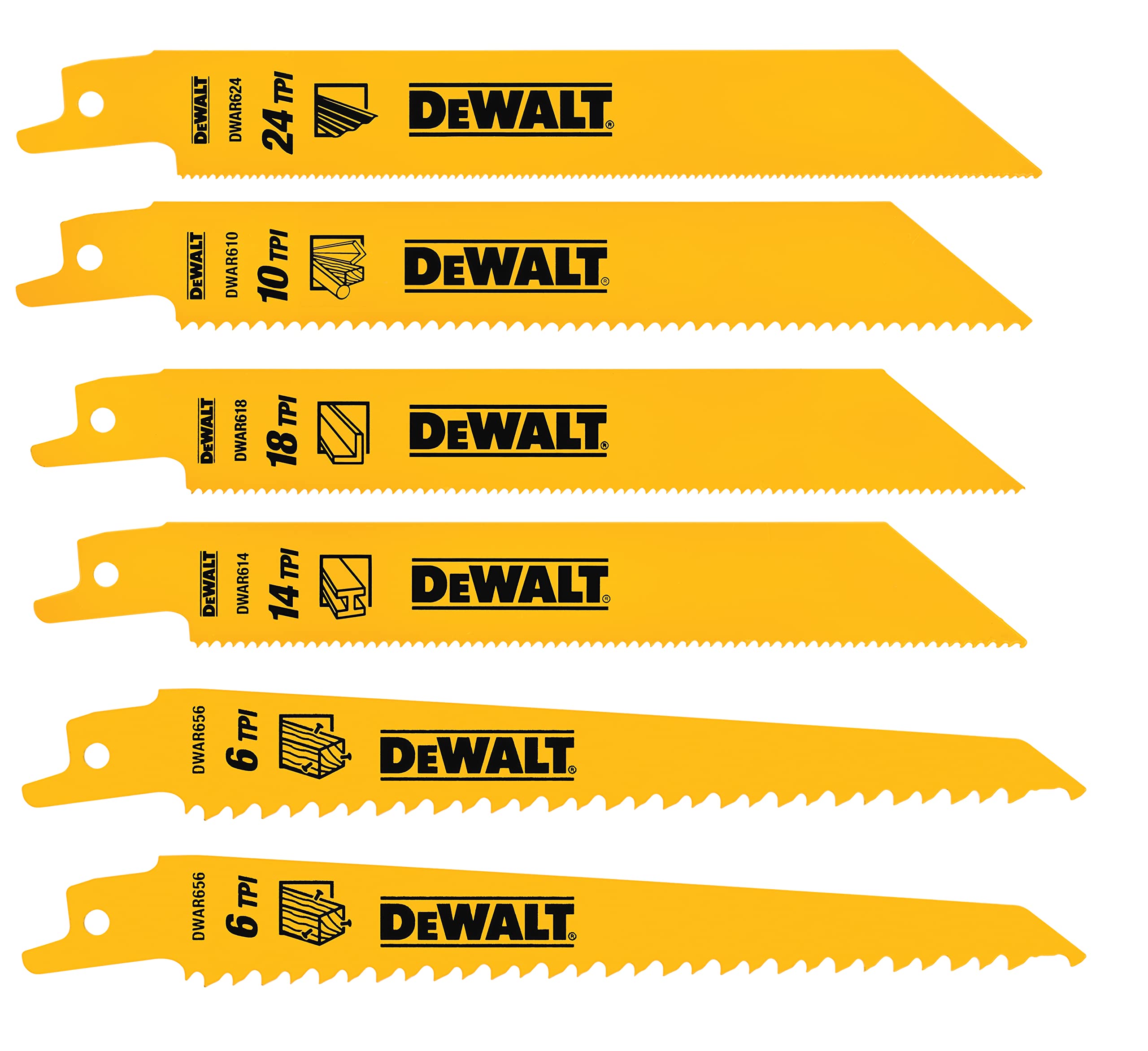 Foto 2 pulgar | Juego De Hojas De Sierra Recíproca Dewalt Dw4856, 6 Piezas, Metal Y Madera - Venta Internacional.