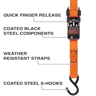 Foto 2 | Correas De Amarre Con Trinquete Black+decker Bd1005 De 1 M X 3 M, Paquete De 4 - Venta Internacional.