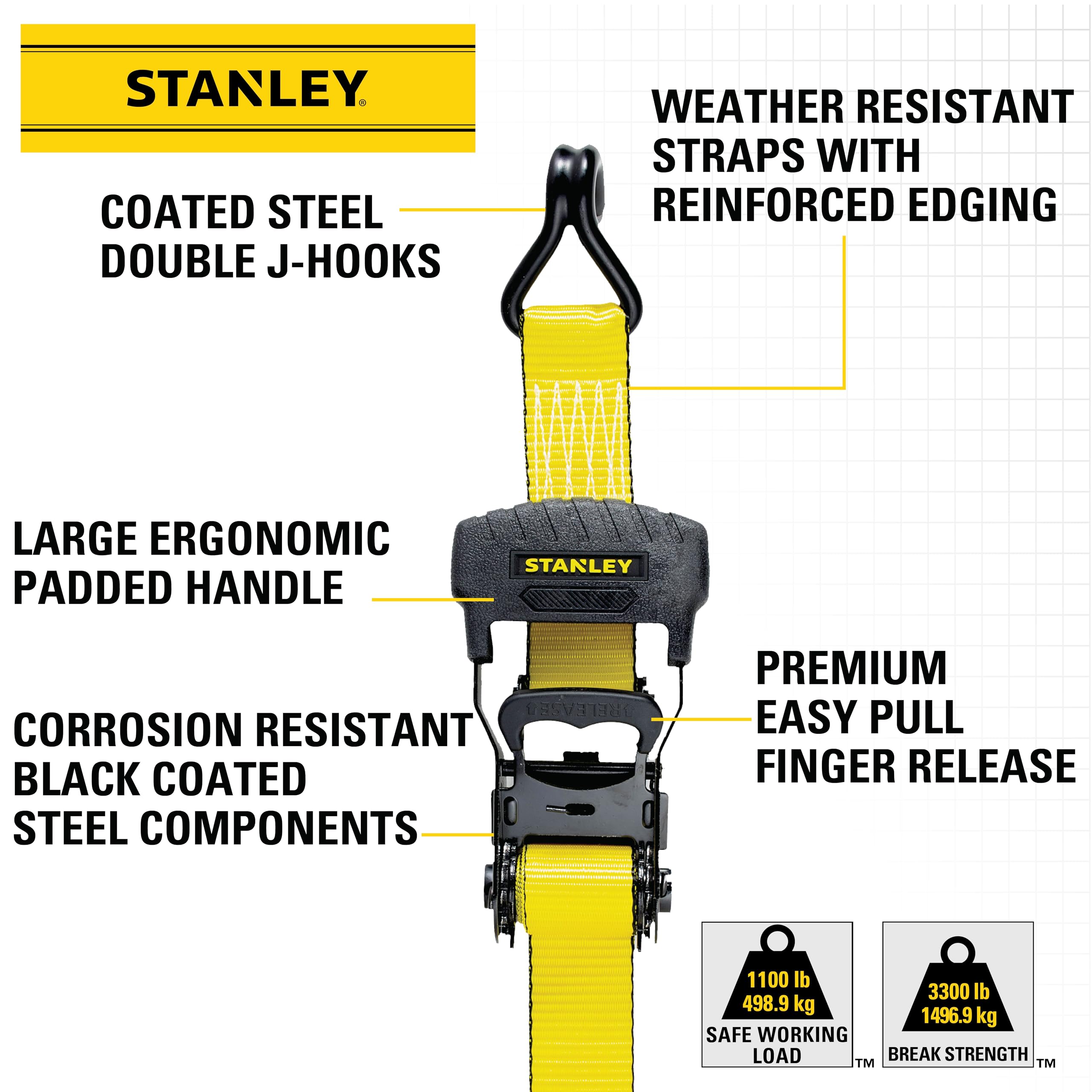 Foto 5 pulgar | Correas De Amarre Con Trinquete Stanley S1007, 1,5 Cm X 5 M, 500 Kg, Paquete De 2 - Venta Internacional.