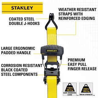 Foto 4 | Correas De Amarre Con Trinquete Stanley S1007, 1,5 Cm X 5 M, 500 Kg, Paquete De 2 - Venta Internacional.