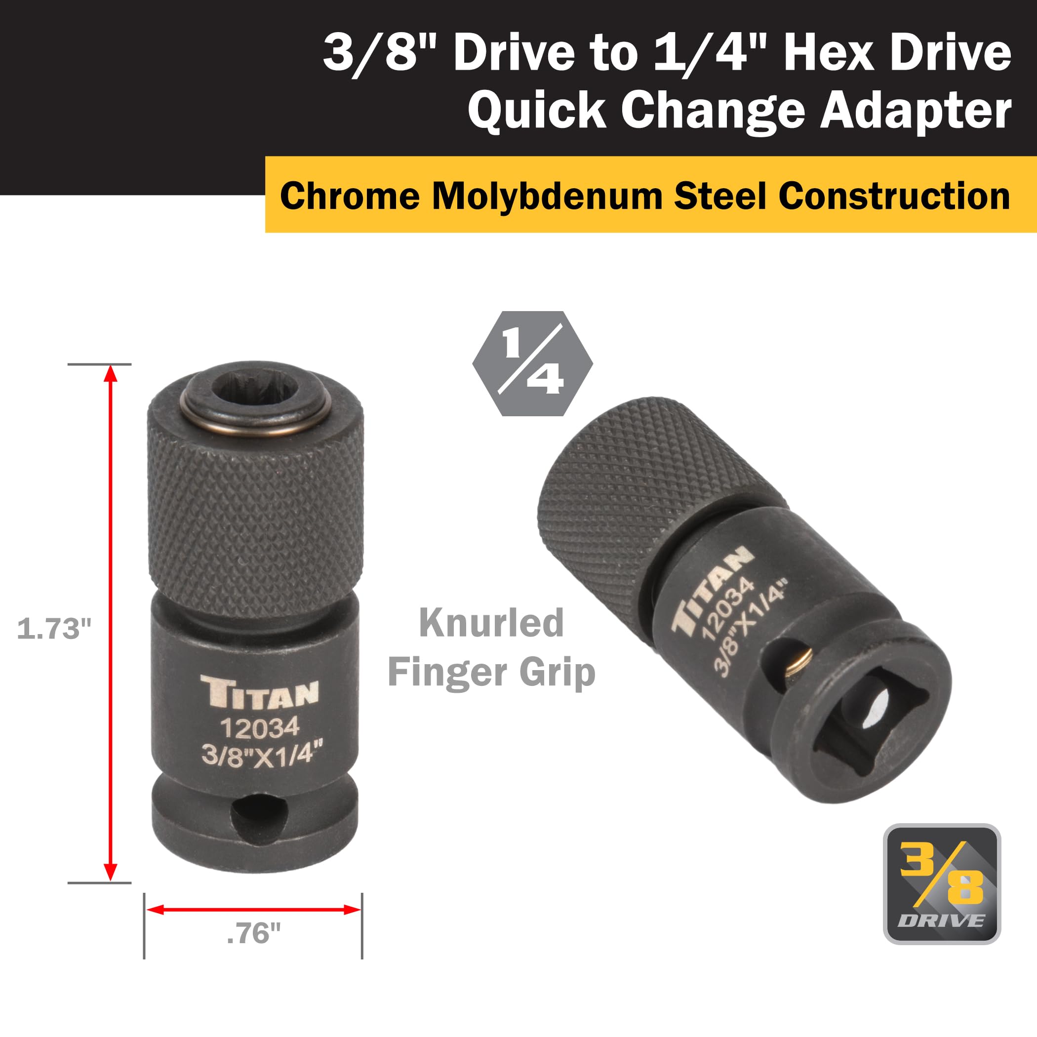 Foto 3 pulgar | Adaptador Titan 12034 De 3/8 A 1/4 Hex Drive, Cambio Rápido - Venta Internacional.