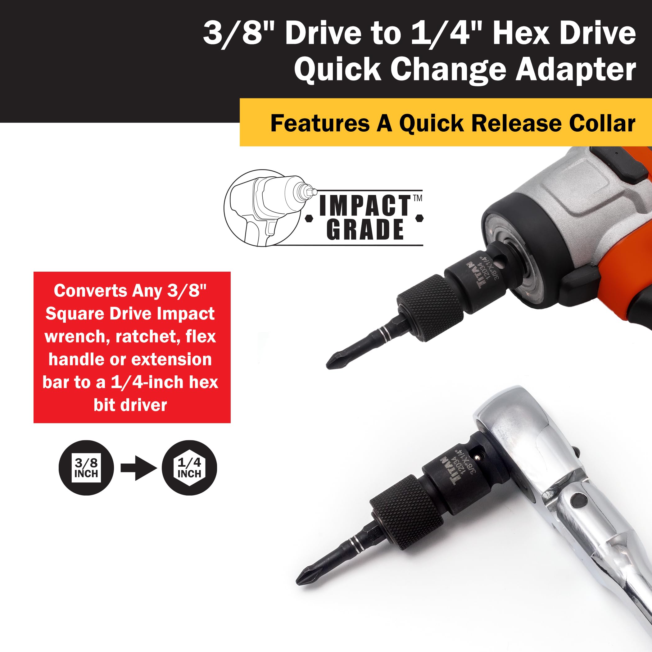 Foto 5 pulgar | Adaptador Titan 12034 De 3/8 A 1/4 Hex Drive, Cambio Rápido - Venta Internacional.