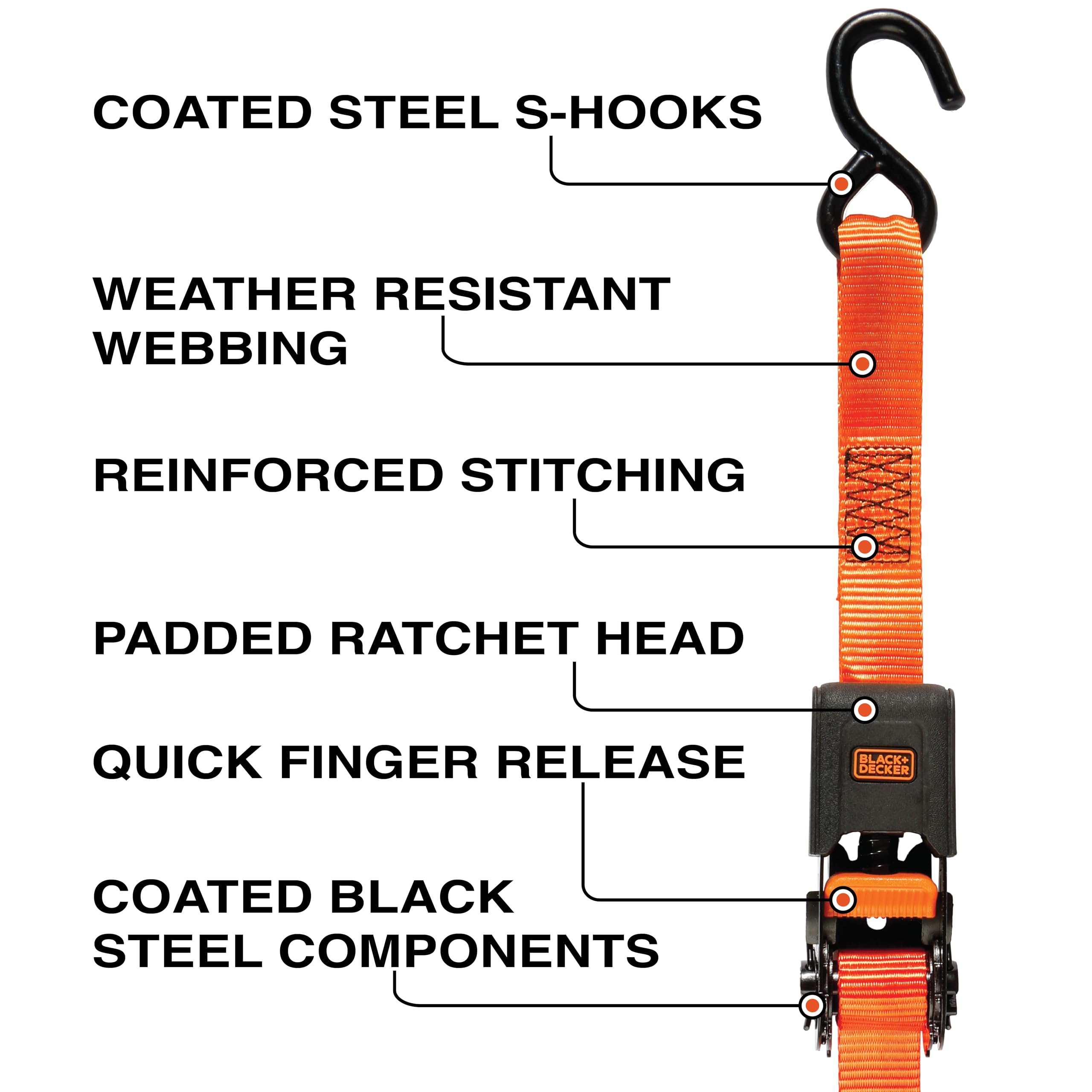 Foto 3 pulgar | Correas De Amarre Con Trinquete Black+decker Bdx1006, Paquete De 4 - Venta Internacional.