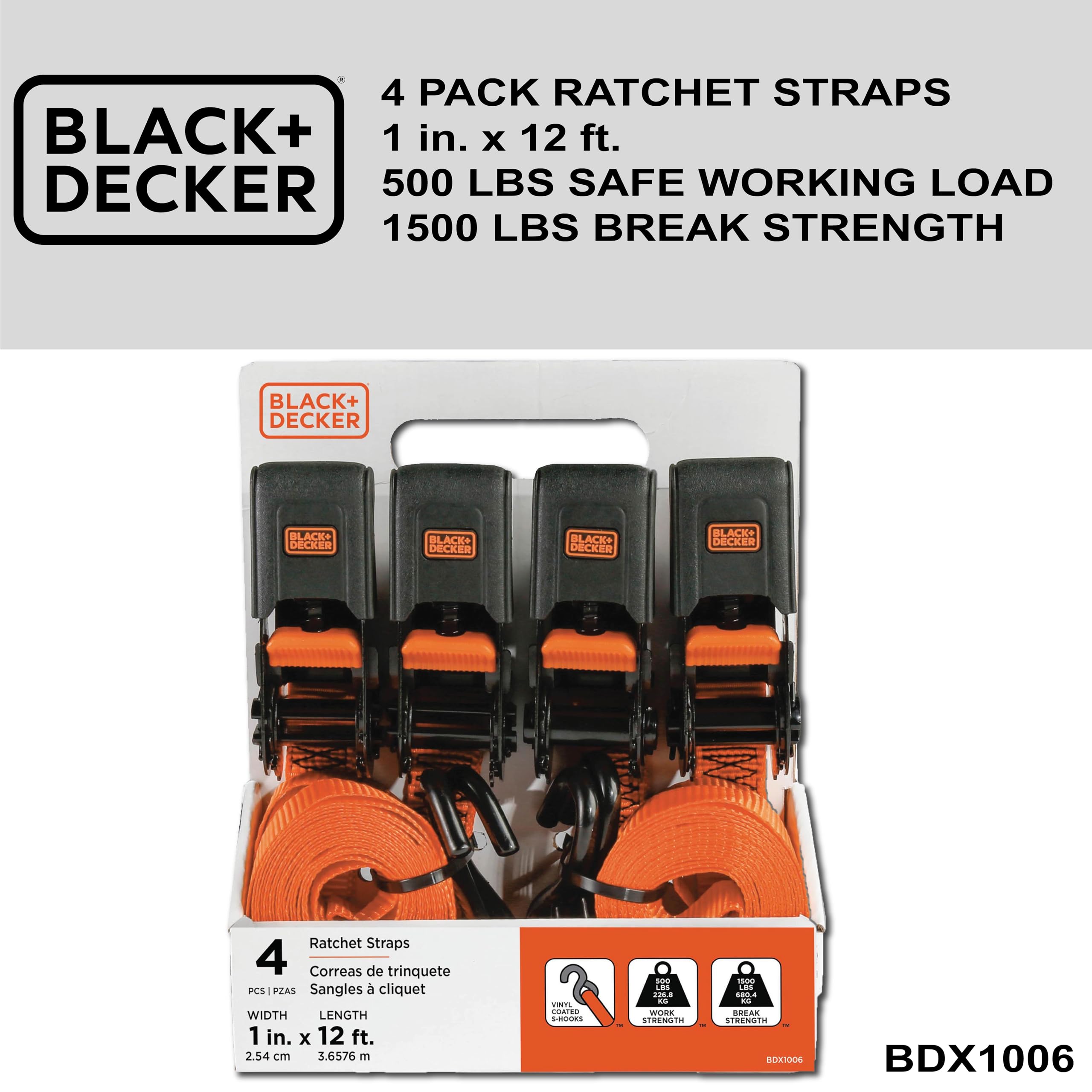 Foto 8 pulgar | Correas De Amarre Con Trinquete Black+decker Bdx1006, Paquete De 4 - Venta Internacional.