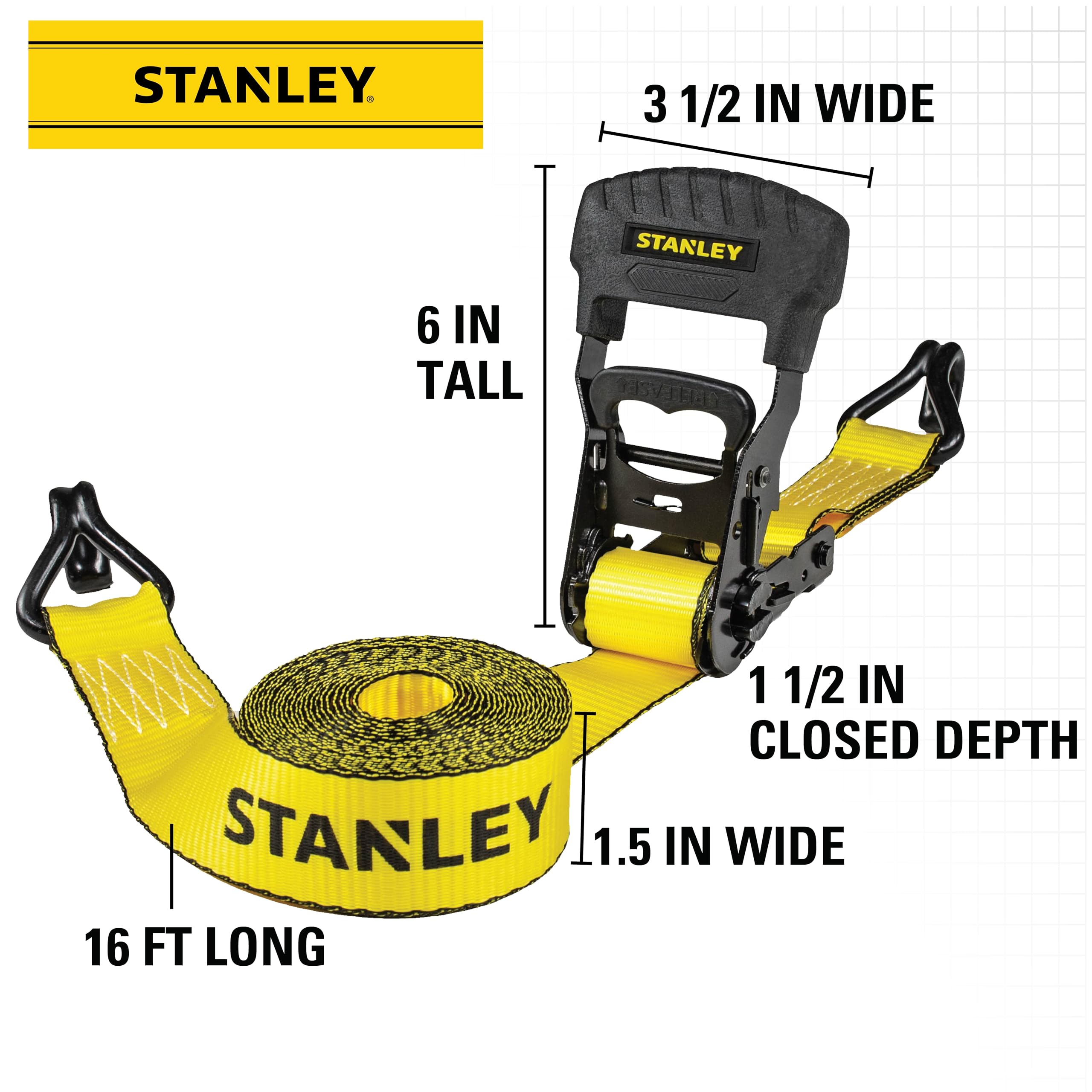 Foto 5 | Correas De Amarre Con Trinquete Stanley S10074, Color Negro Y Amarillo, 1,5 X 5 M - Venta Internacional.
