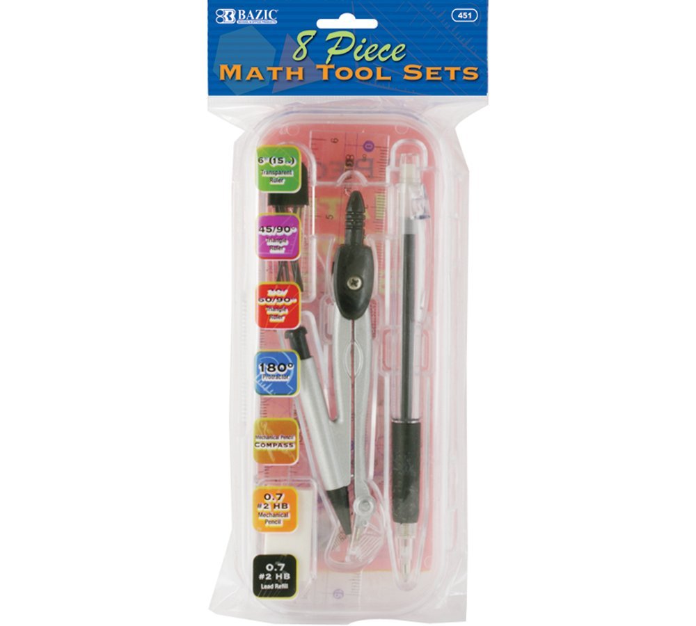 Foto 2 pulgar | Juego De Herramientas Matemáticas Bazic, 9 Piezas Con Funda (24 Unidades), Triángulo 30/60/90 - Venta Internacional.