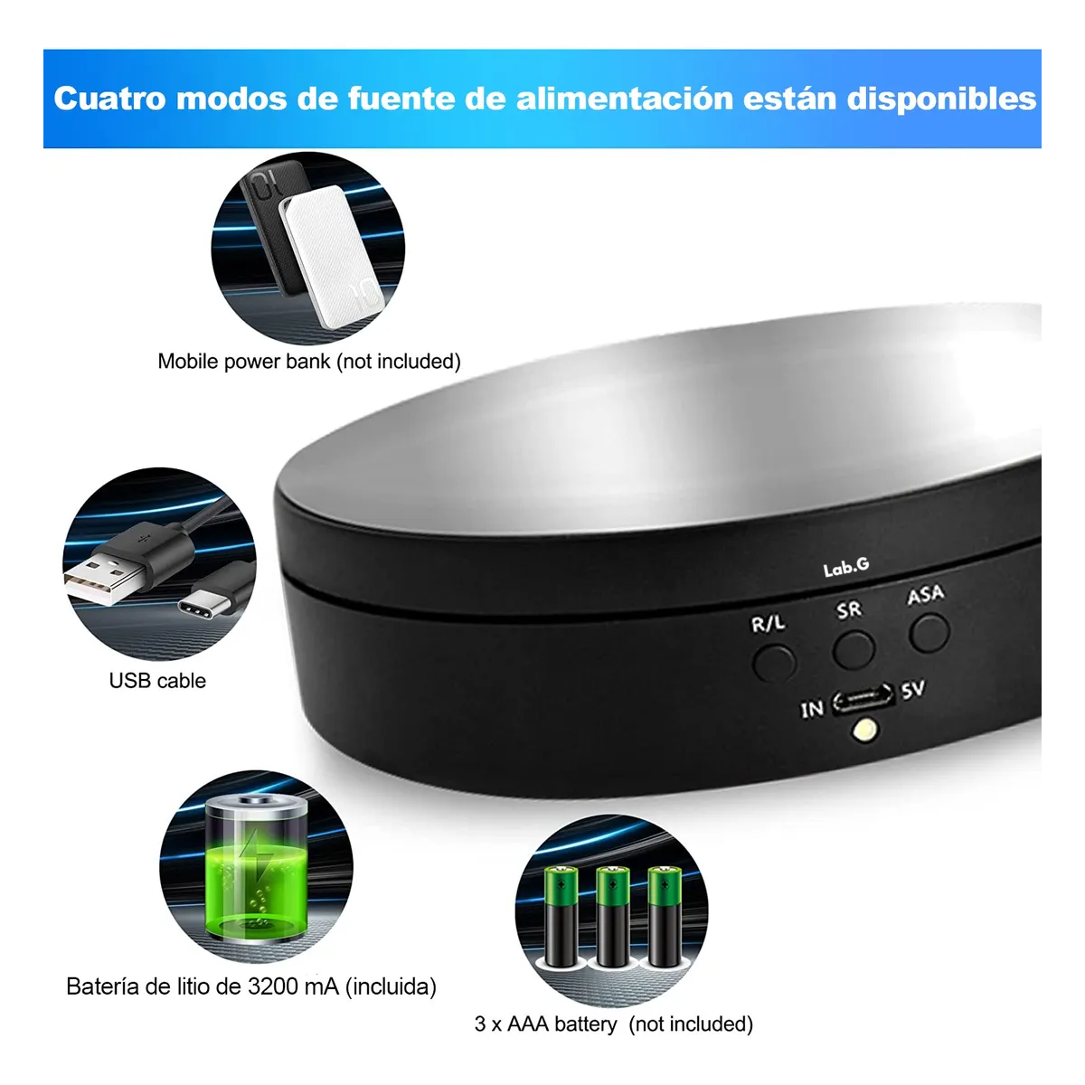 Foto 4 pulgar | Plato Giratorio Eléctrico De 3 Velocidades Carga Máxima 3 Kg Lab.g Negro