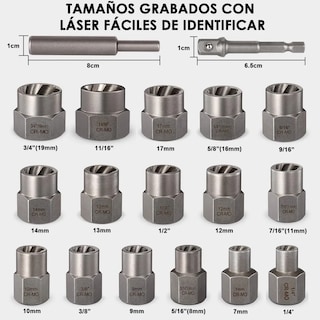Foto 3 | Juego Extractor De Tornillos Y Tuercas 18 Piezas Lab.g Negro