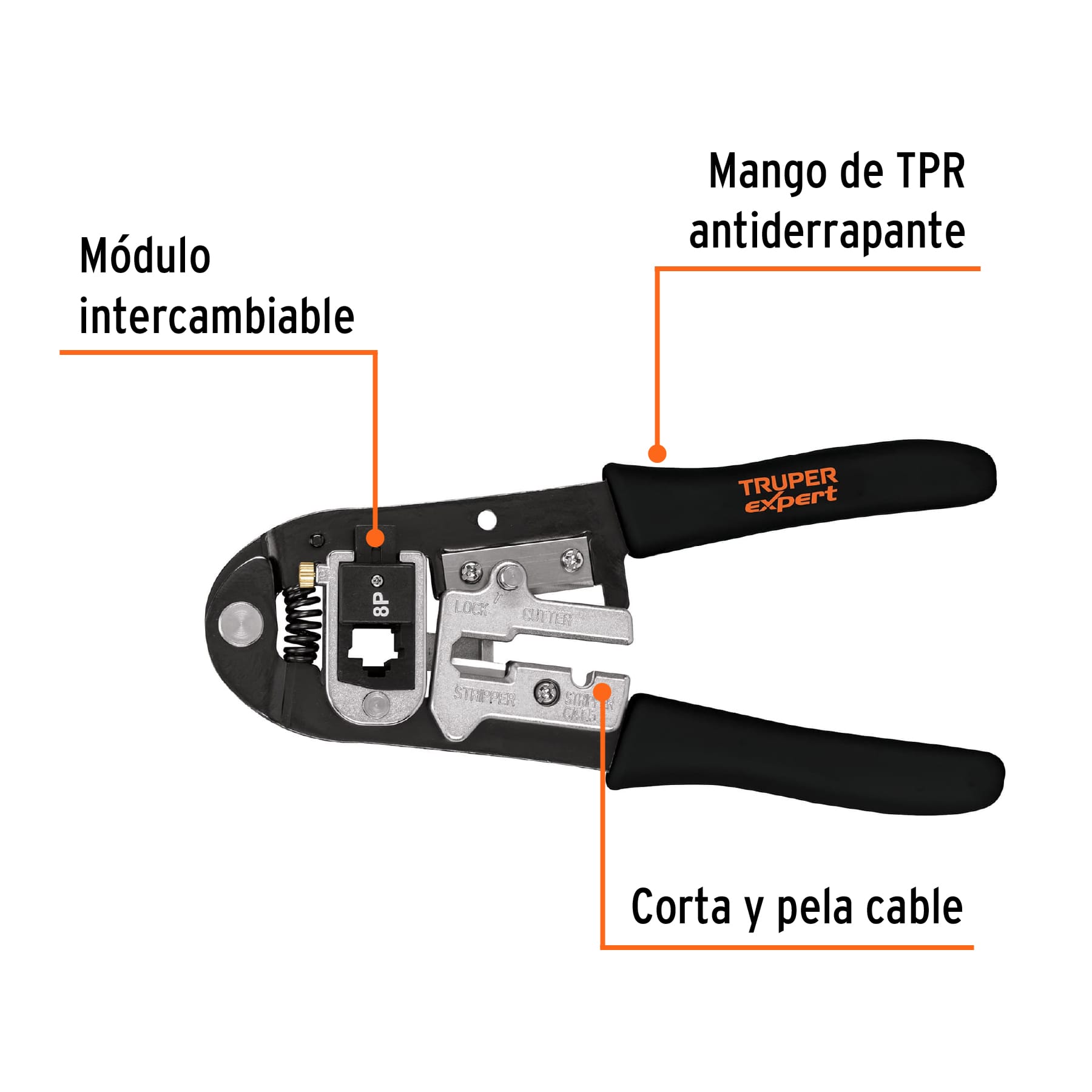 Foto 3 pulgar | Pinza 8" Ponchadora Truper PRJ-3X Negro Módulos Intercambiables