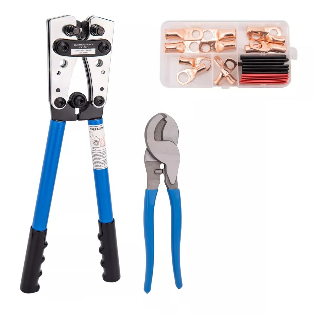 Kit Pinzas de Presión Hexagonal + Cortador de Cables +60 Bornes Eo Safe Imports Esi-11889 Azul $1,279