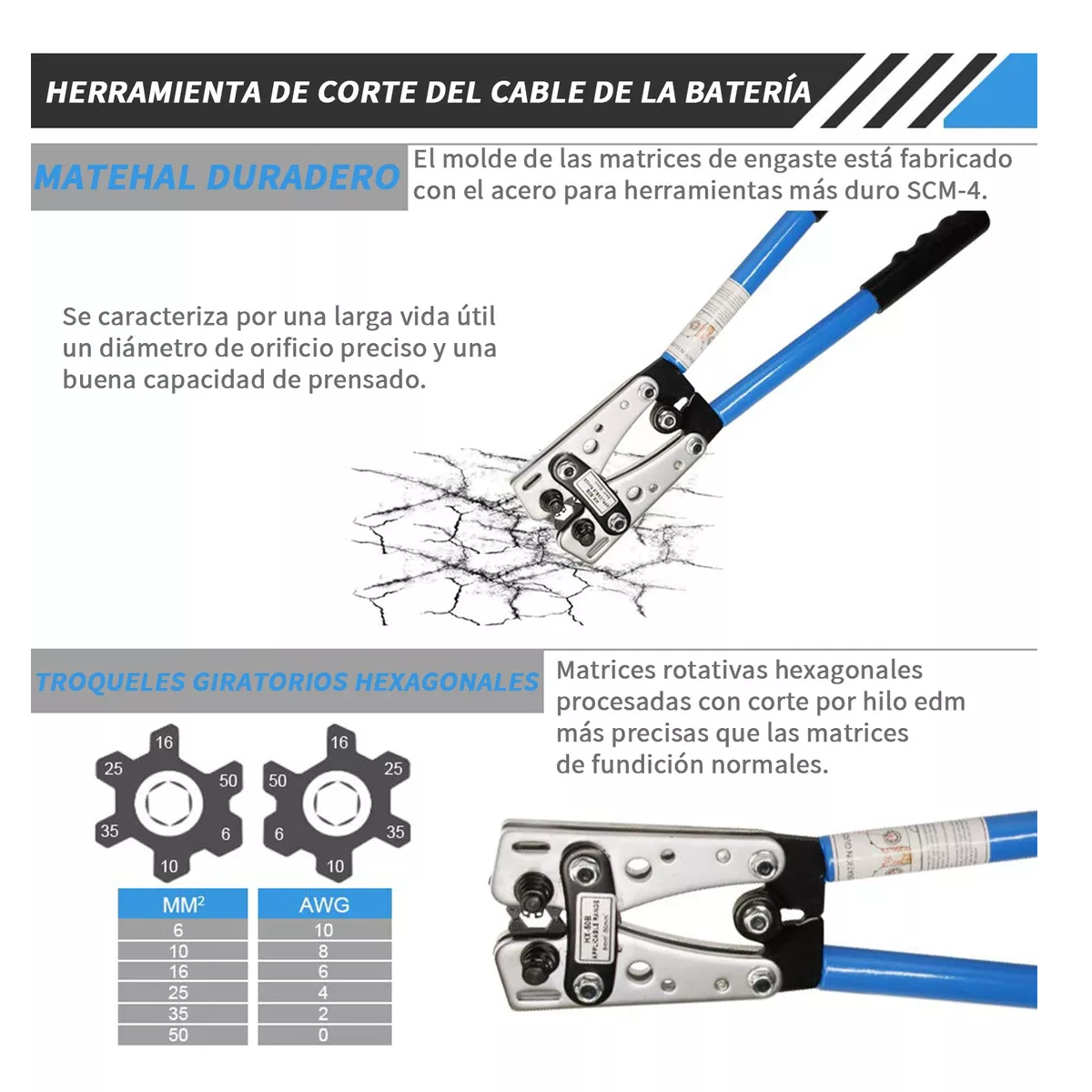 Foto 3 pulgar | Kit Pinzas de Presión Hexagonal + Cortador de Cables +60 Bornes Eo Safe Imports Esi-11889 Azul