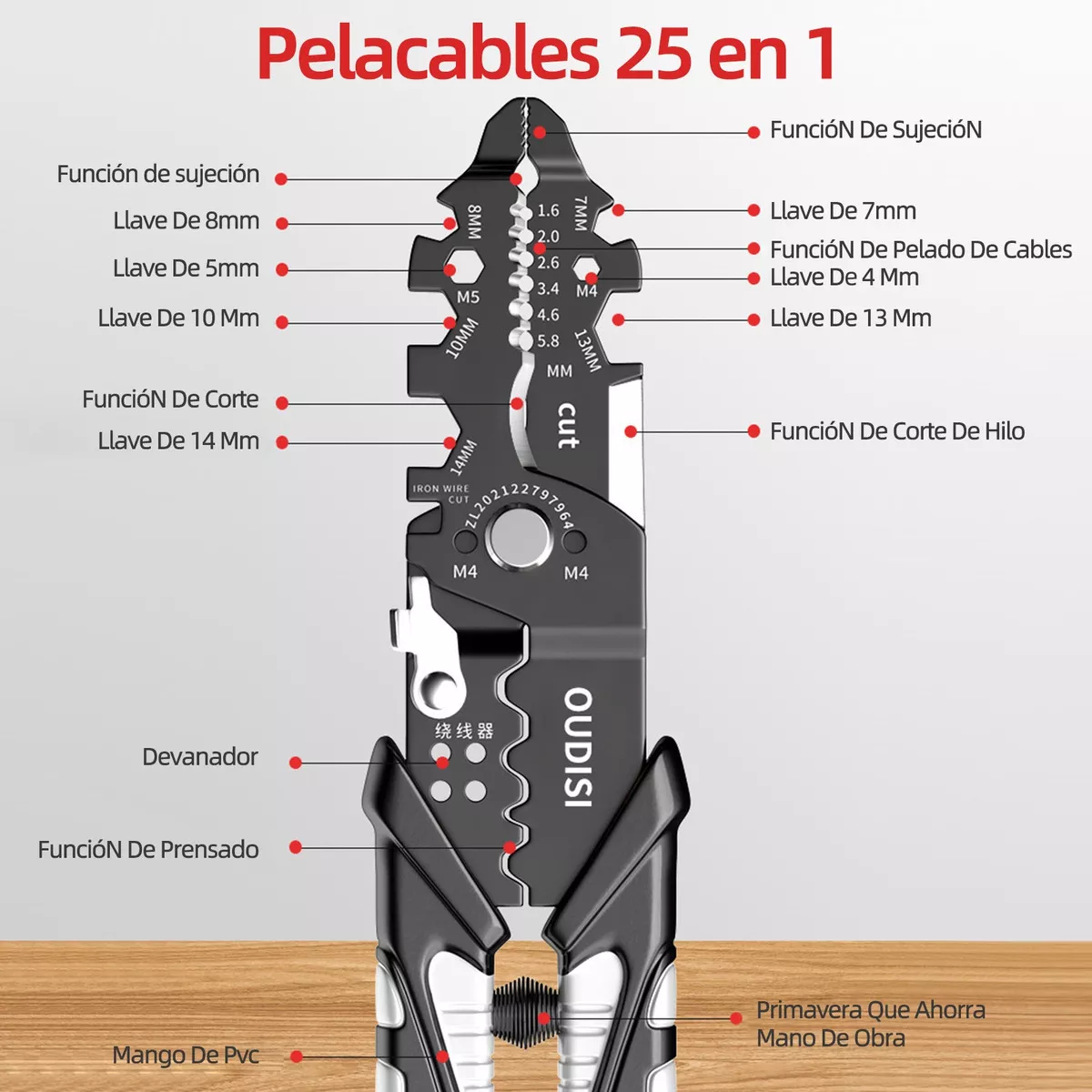 Foto 4 pulgar | Pinza Pela Cables Automática Uso Rudo Multifuncional 25 En 1 Eo Safe Imports Esi-17873 Multicolor