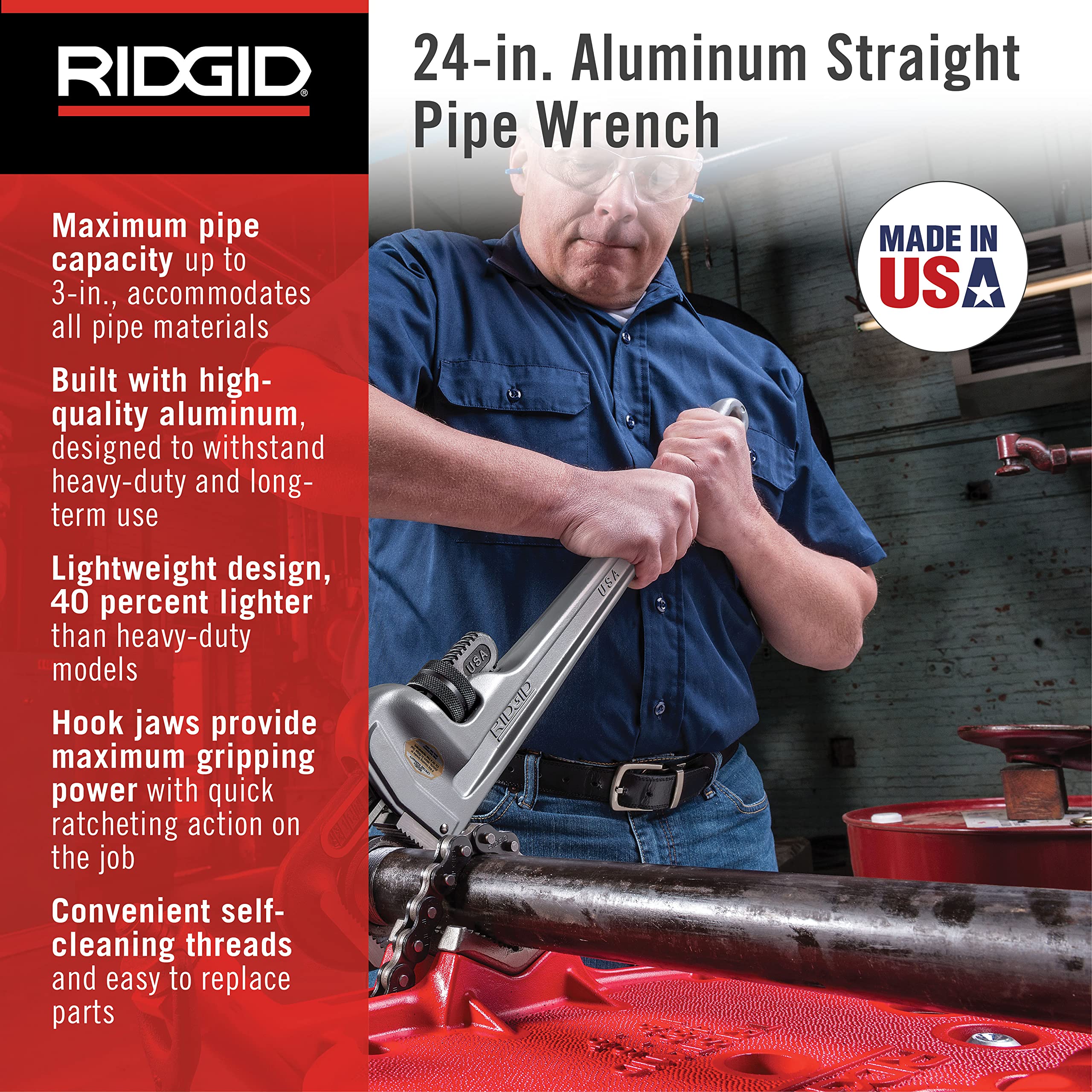 Foto 2 | Llave De Tubo Ridgid 31105 Modelo 824 De Aluminio, 60 Cm, Fontanería - Venta Internacional.