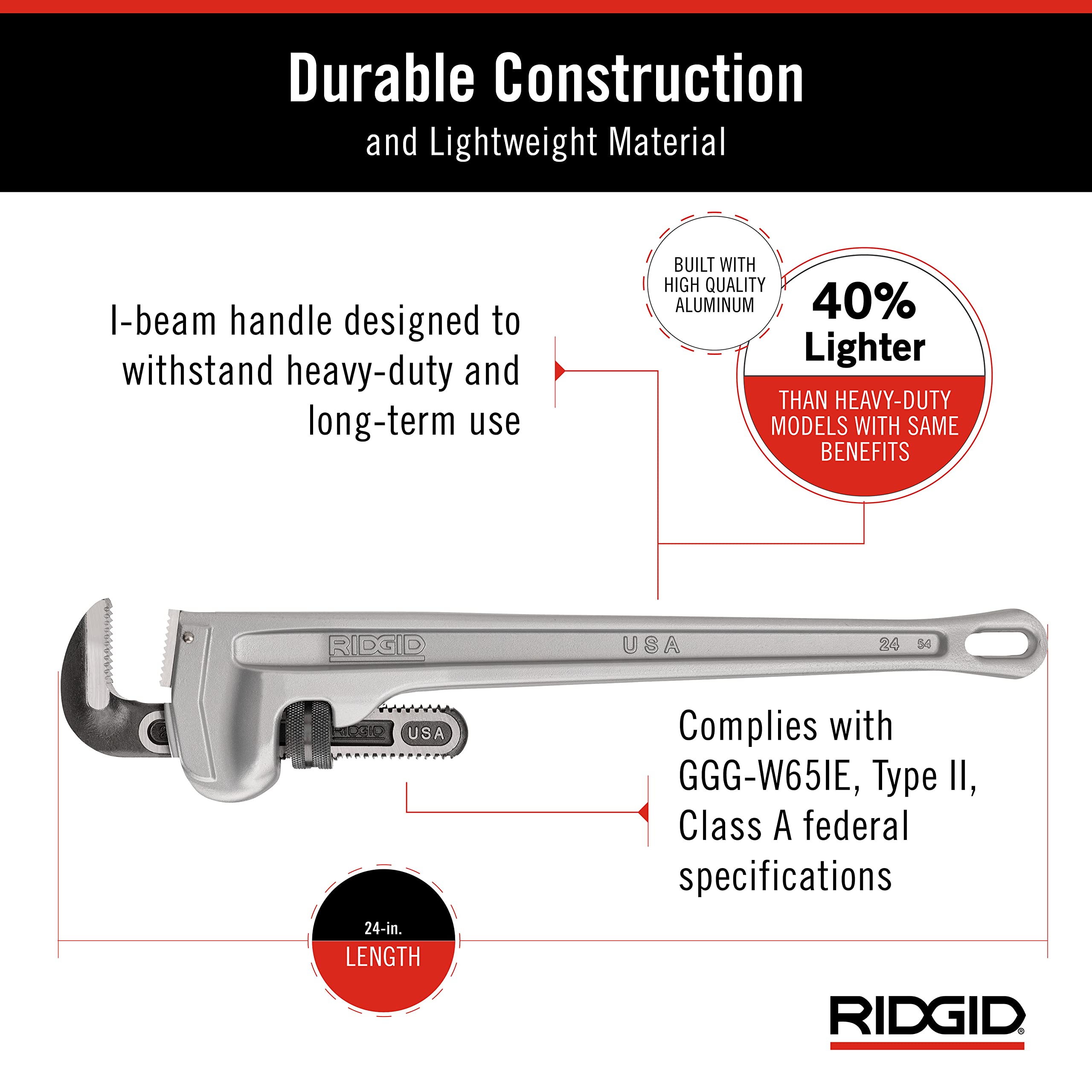 Foto 5 pulgar | Llave De Tubo Ridgid 31105 Modelo 824 De Aluminio, 60 Cm, Fontanería - Venta Internacional.