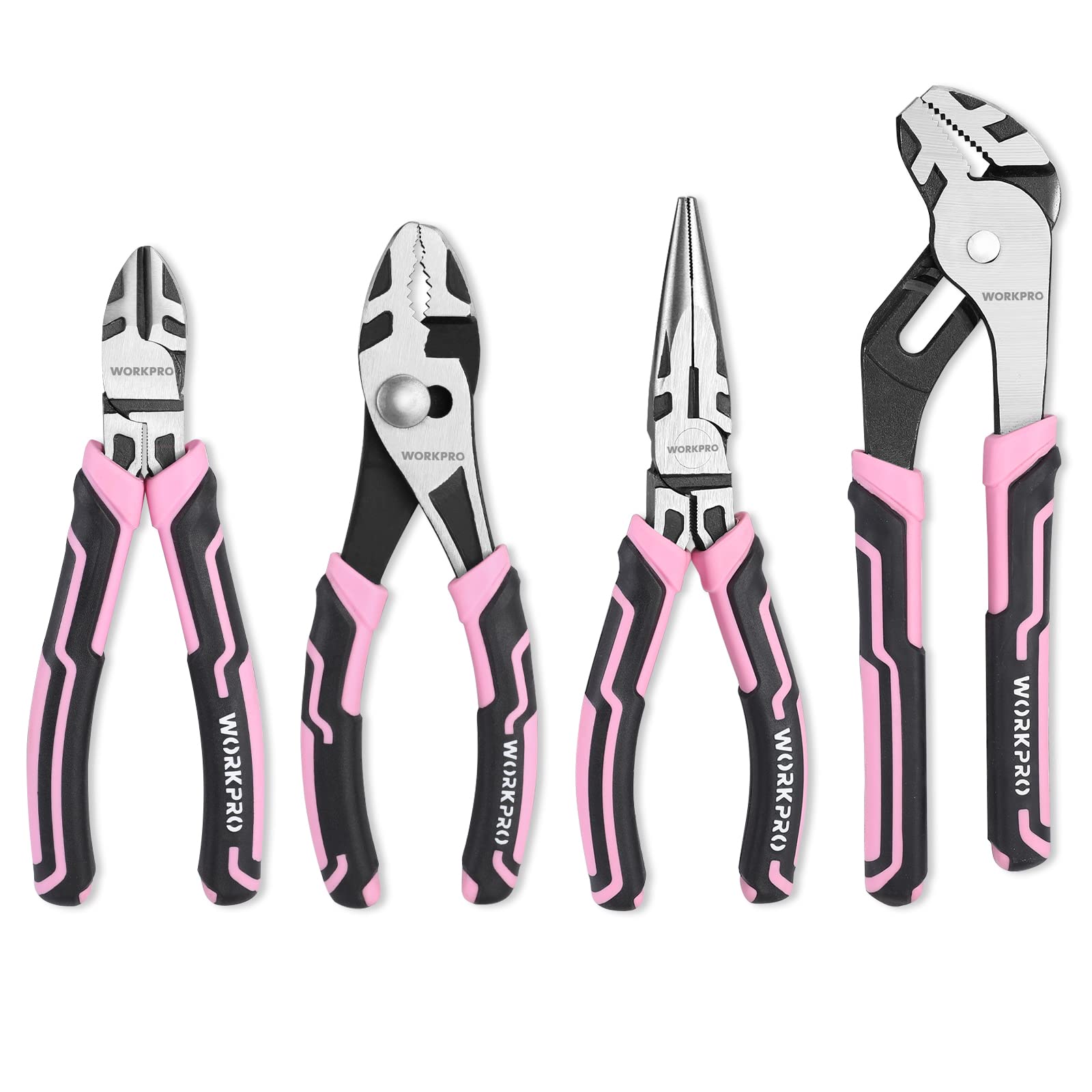 Foto 2 pulgar | Juego De Alicates Workpro, 4 Piezas, Cinta Rosa De Acero Cr-v - Venta Internacional.