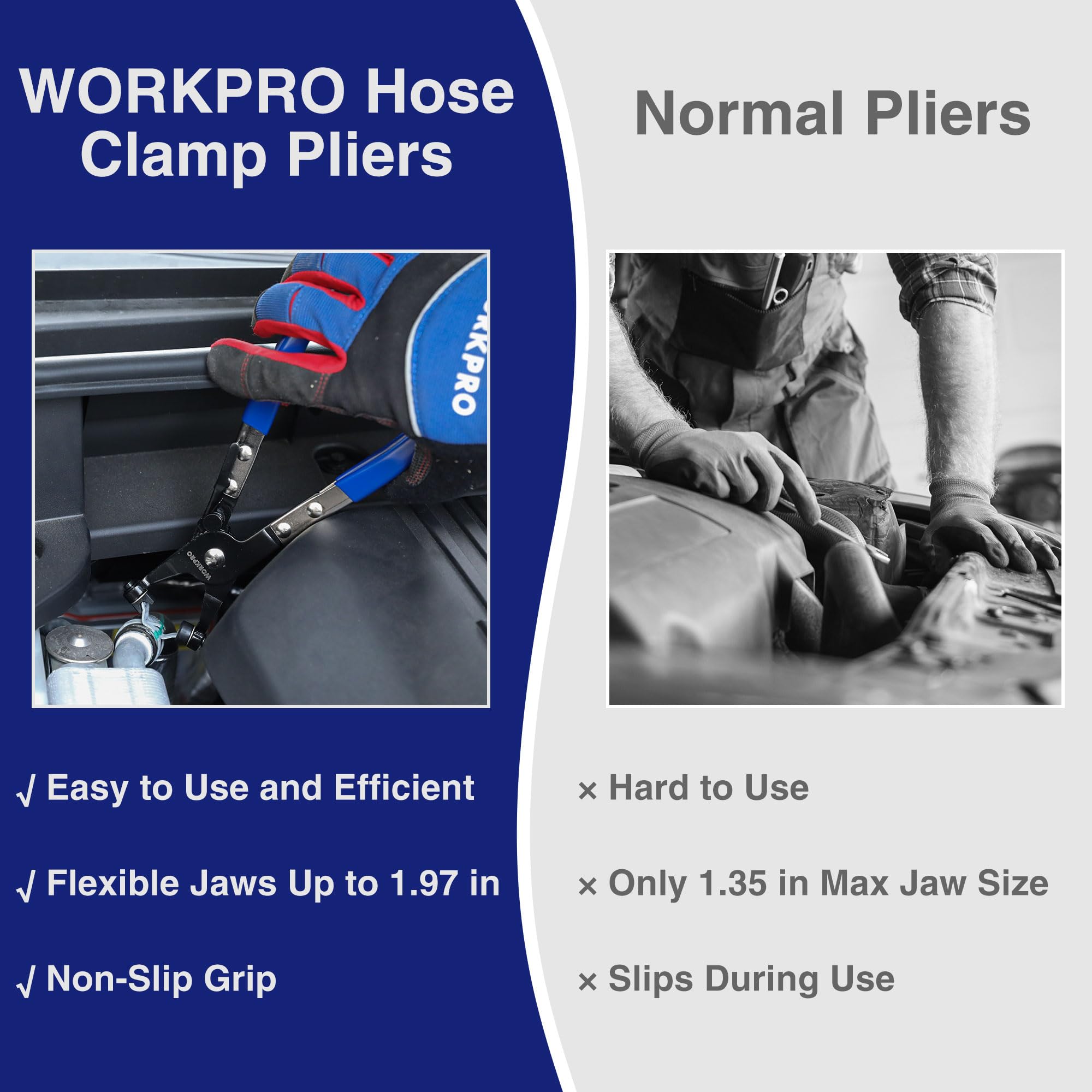 Foto 7 | Pinzas Para Mangueras Workpro Con Banda Plana Giratoria - Venta Internacional.