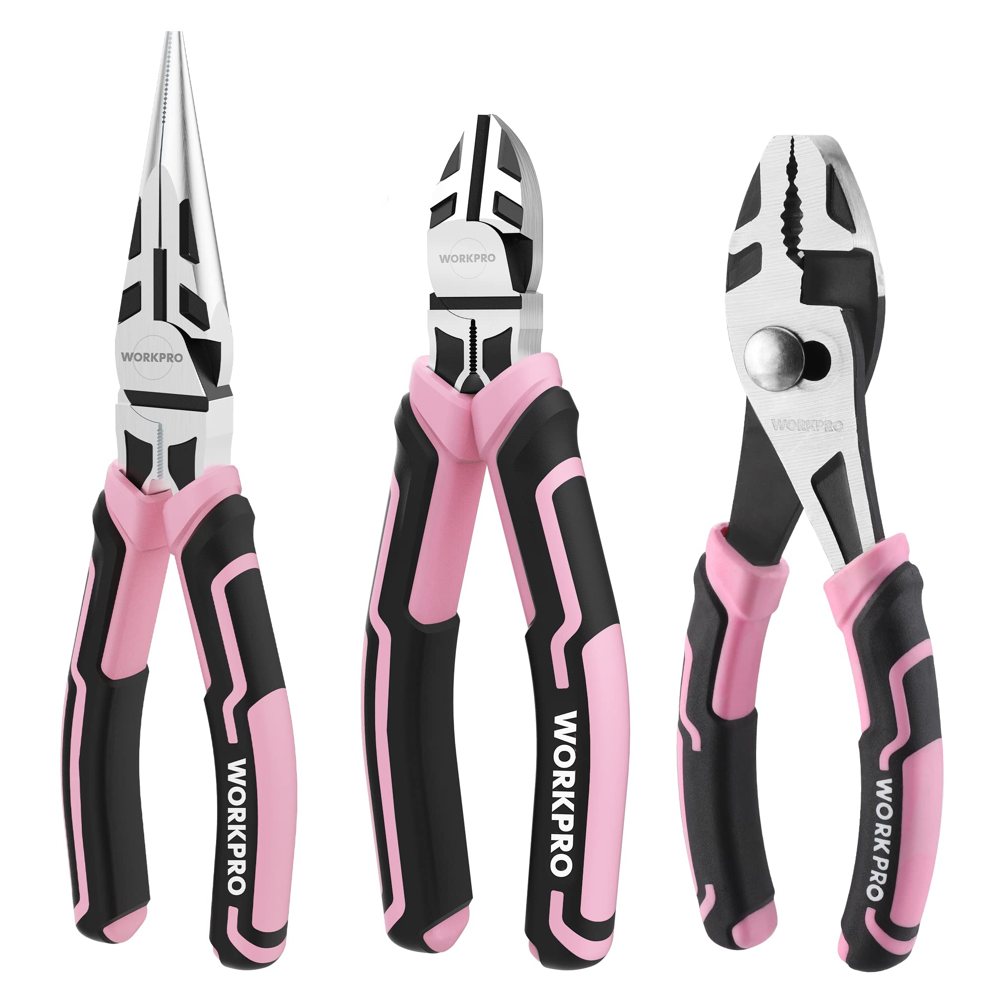 Foto 2 pulgar | Juego De Alicates Workpro Pink De 3 Piezas: Punta De Aguja, Corte, Deslizantes - Venta Internacional.