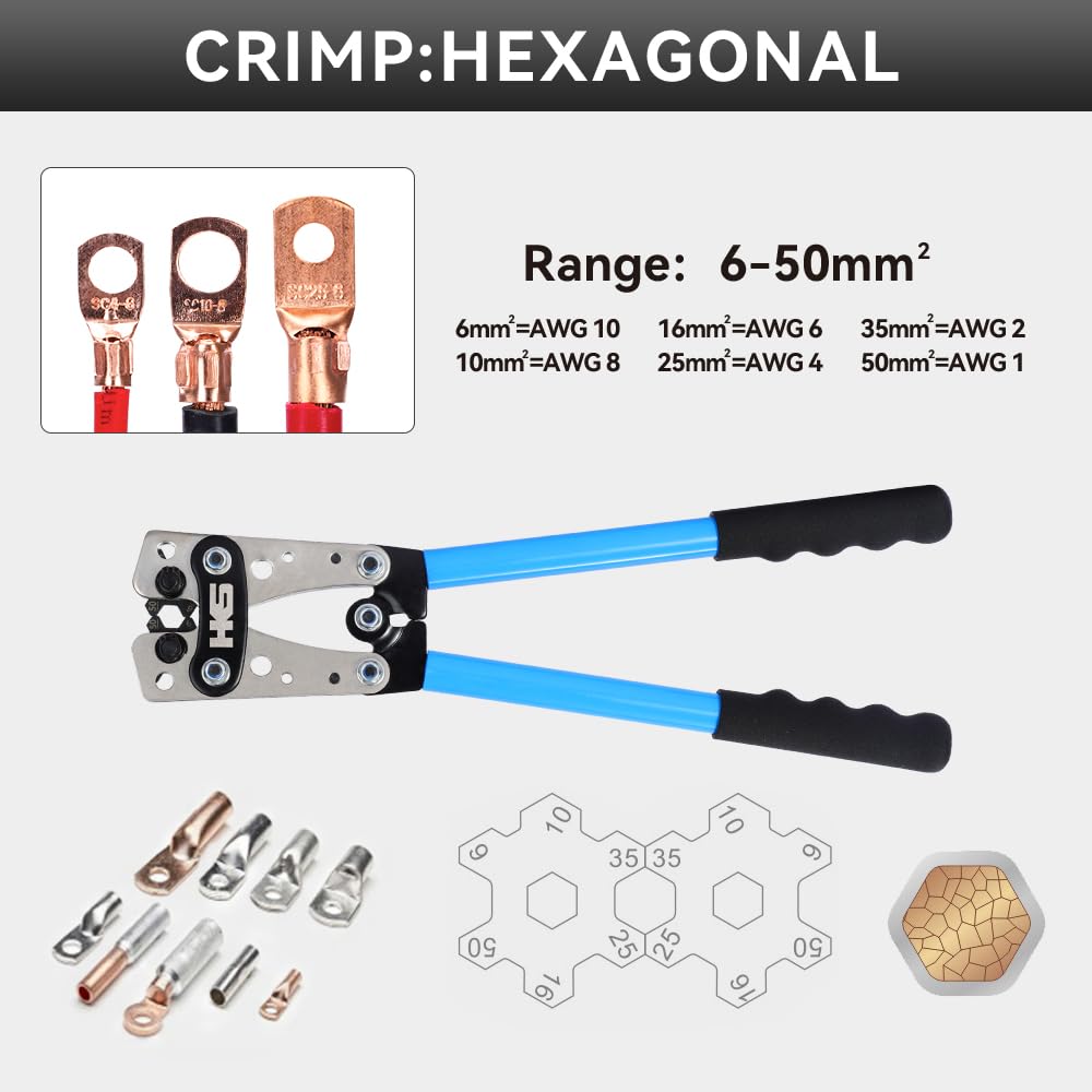 Foto 4 pulgar | Herramienta Para Prensar Terminales De Cables De Batería Hks Hx-50b 10-1 Awg Con Cortador - Venta Internacional.