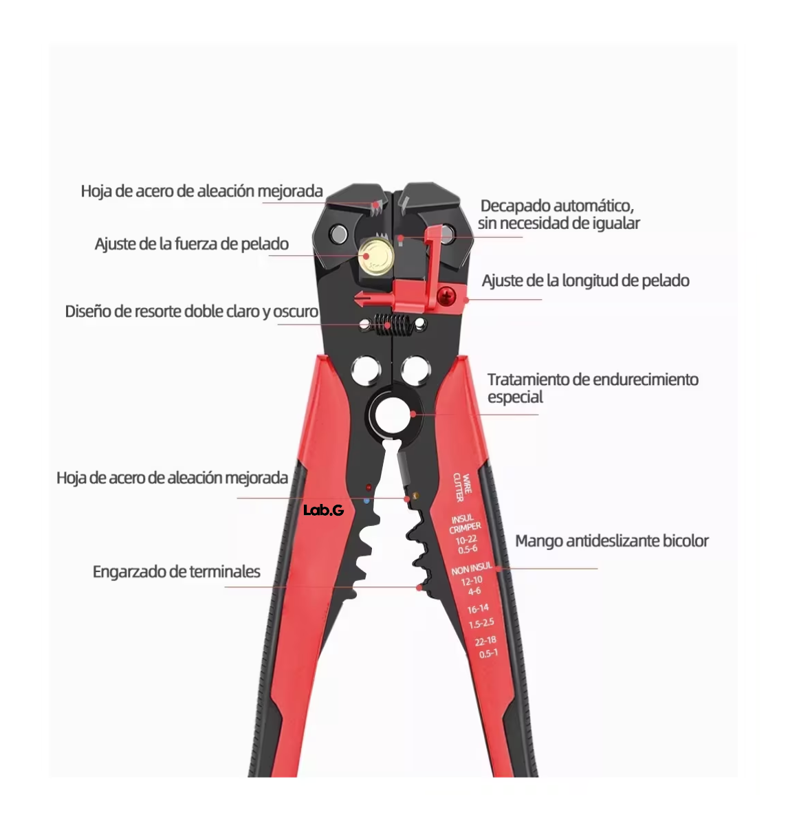 Foto 2 | Pinza Pela Cables Automática Lab.g 8 Pulgadas Adir 1547 Uso Rudo Rojo