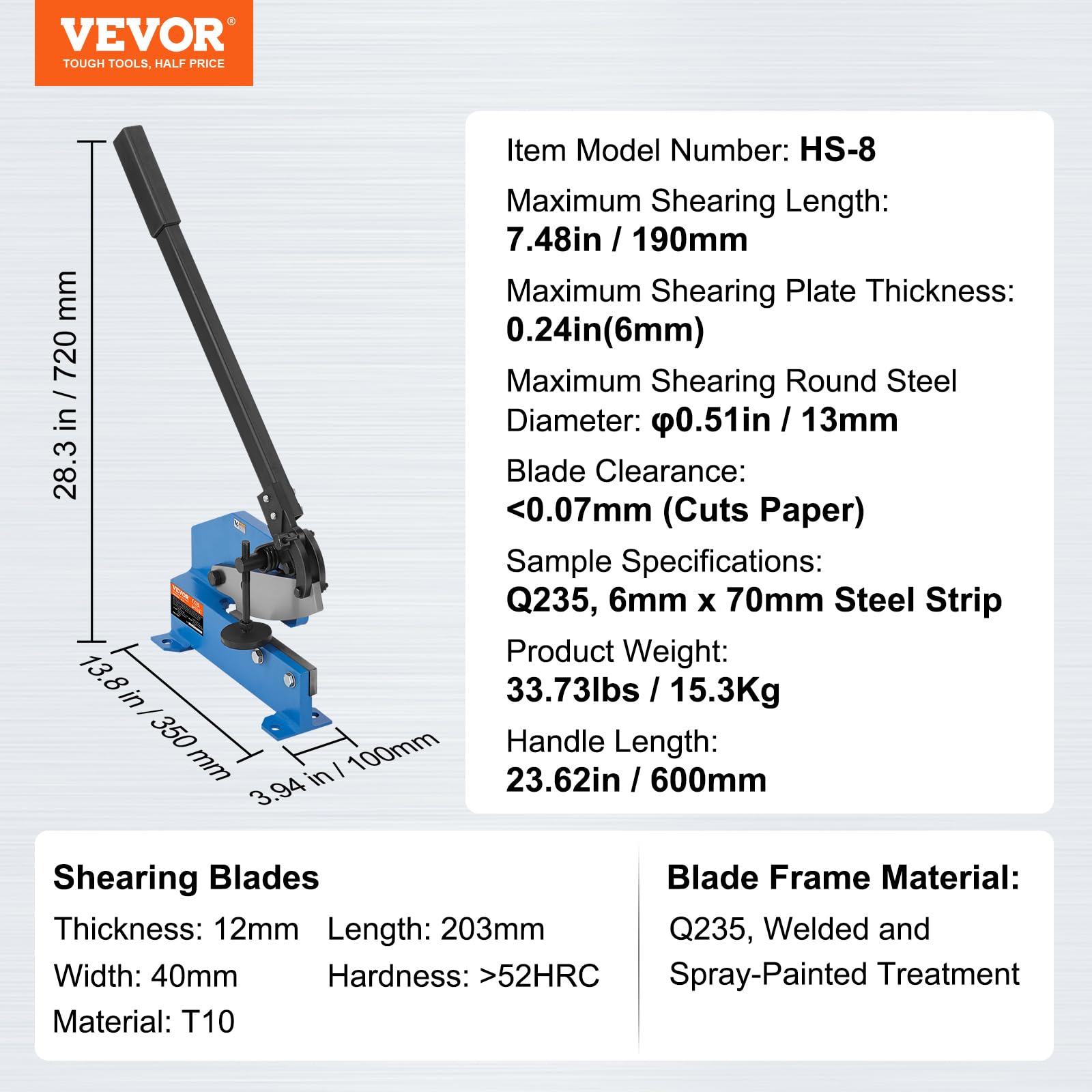 Foto 7 | Cizalla Manual Vevor 8 Para Cortador De Metal De 6 Mm Con Marco De Acero - Venta Internacional.