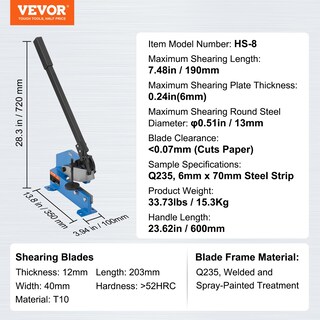 Foto 7 | Cizalla Manual Vevor 8 Para Cortador De Metal De 6 Mm Con Marco De Acero - Venta Internacional.