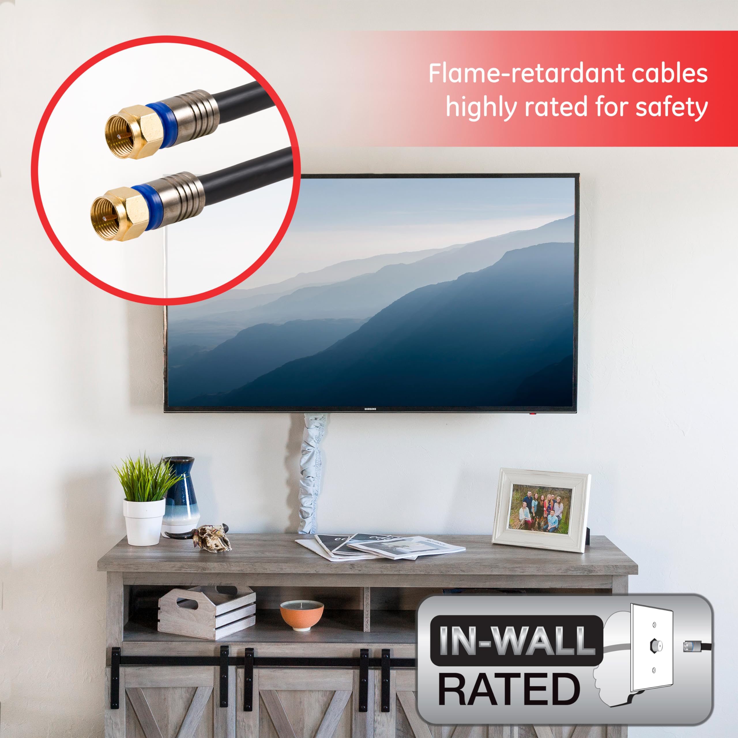 Foto 5 pulgar | Cable Coaxial Ge Rg6 De 15,2 M Con Conectores Tipo F Con Blindaje Cuádruple - Venta Internacional.