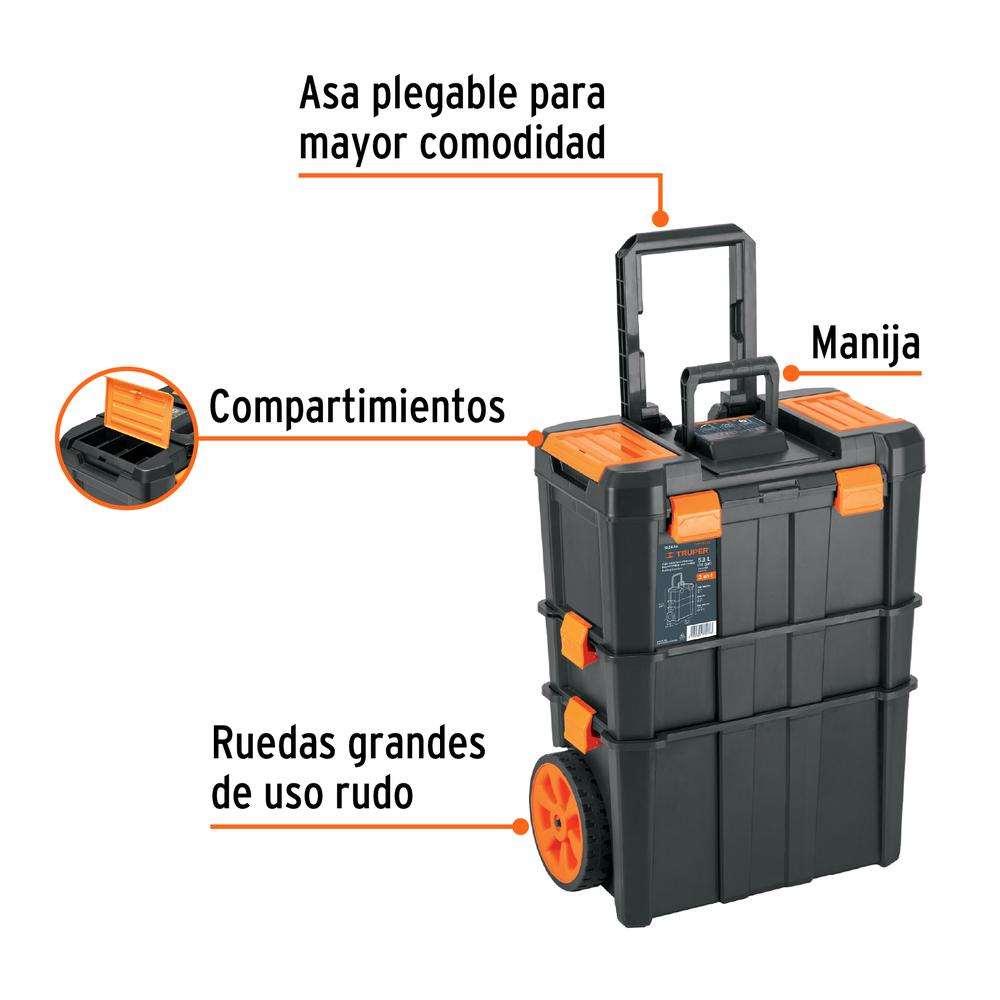 Foto 3 pulgar | Caja para Herramientas Truper 19'' x 25'' 3 en 1 Desmontable con Ruedas