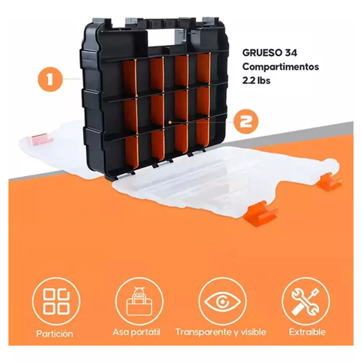 Foto 3 pulgar | Caja De Herramientas Portátil De Doble Cara Con Separadores Eo Safe Imports Esi-18374 Multicolor