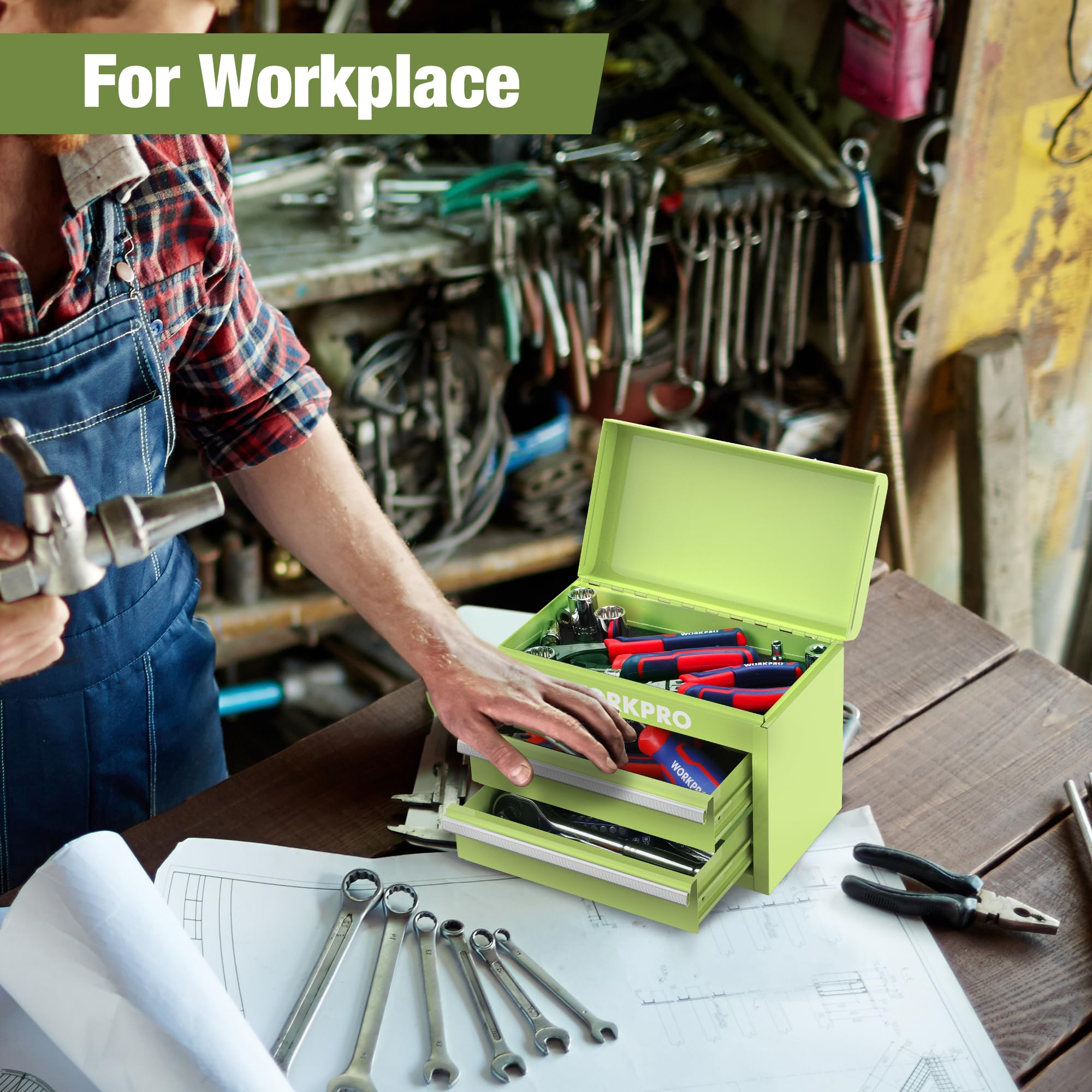 Foto 5 | Caja De Herramientas Workpro Mini De Metal Con 2 Cajones Y Almacenamiento Superior - Venta Internacional.