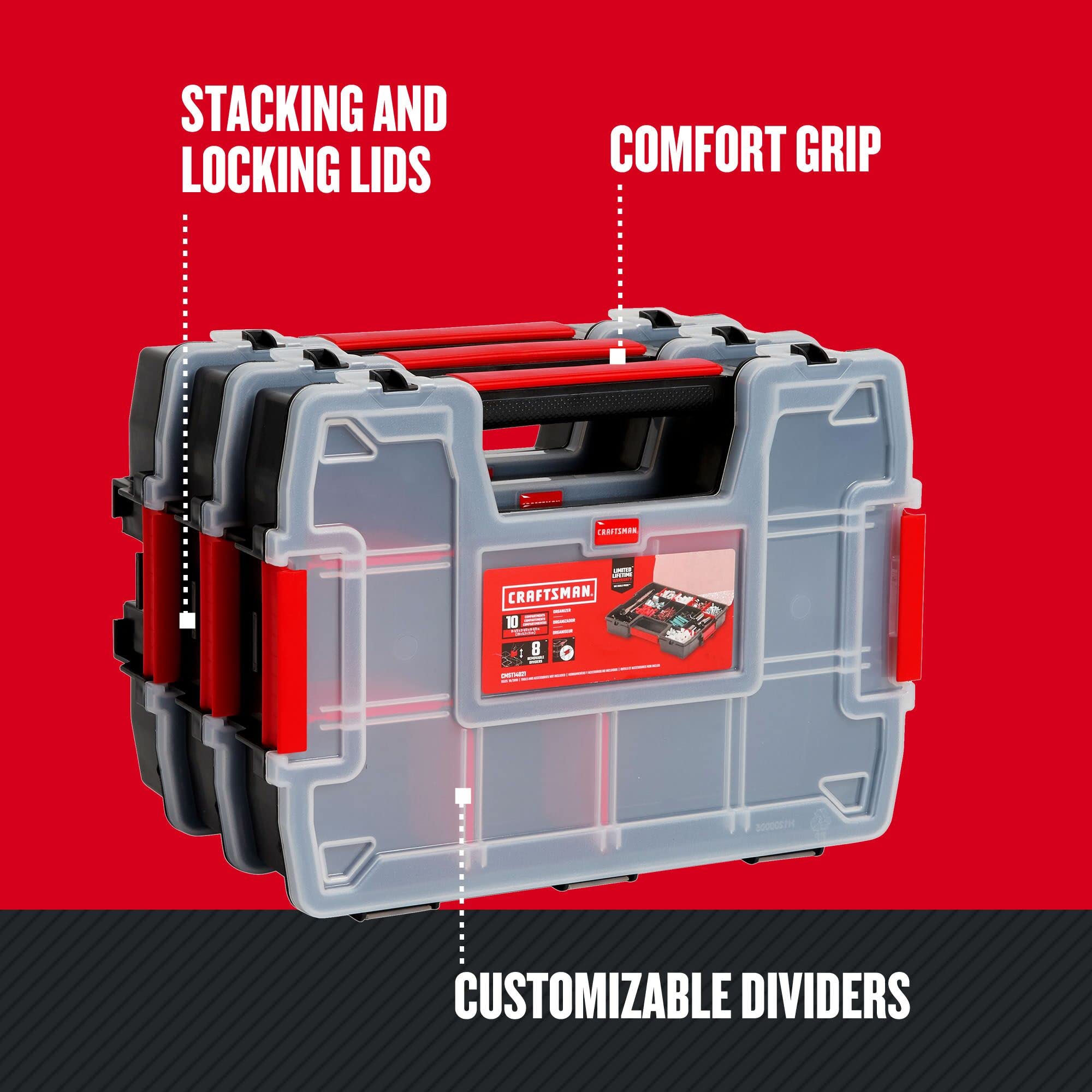 Foto 7 pulgar | Organizador De Almacenamiento Craftsman Cmst60964m, Paquete De 3 Con 10 Compartimentos - Venta Internacional.