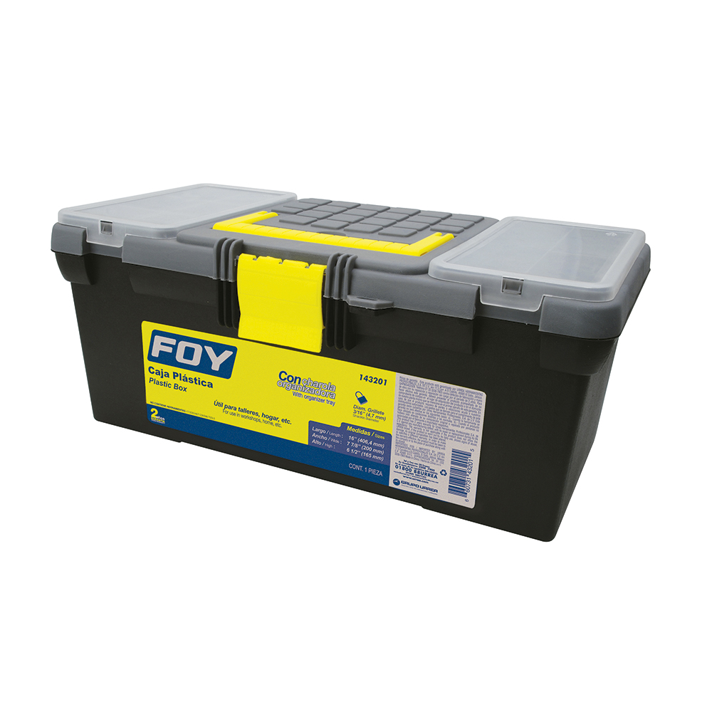 Foto 2 pulgar | Caja Portaherramientas Plástica Con Broches Plásticos Y Organizador 16'' X 7'' X 6'' Foy