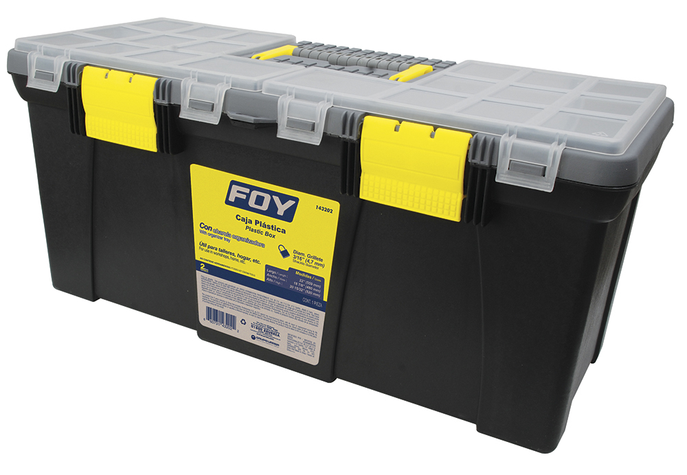 Caja Portaherramientas Plástica Con Broches Plásticos Y Organizador 22'' X 10'' X 10'' Foy
