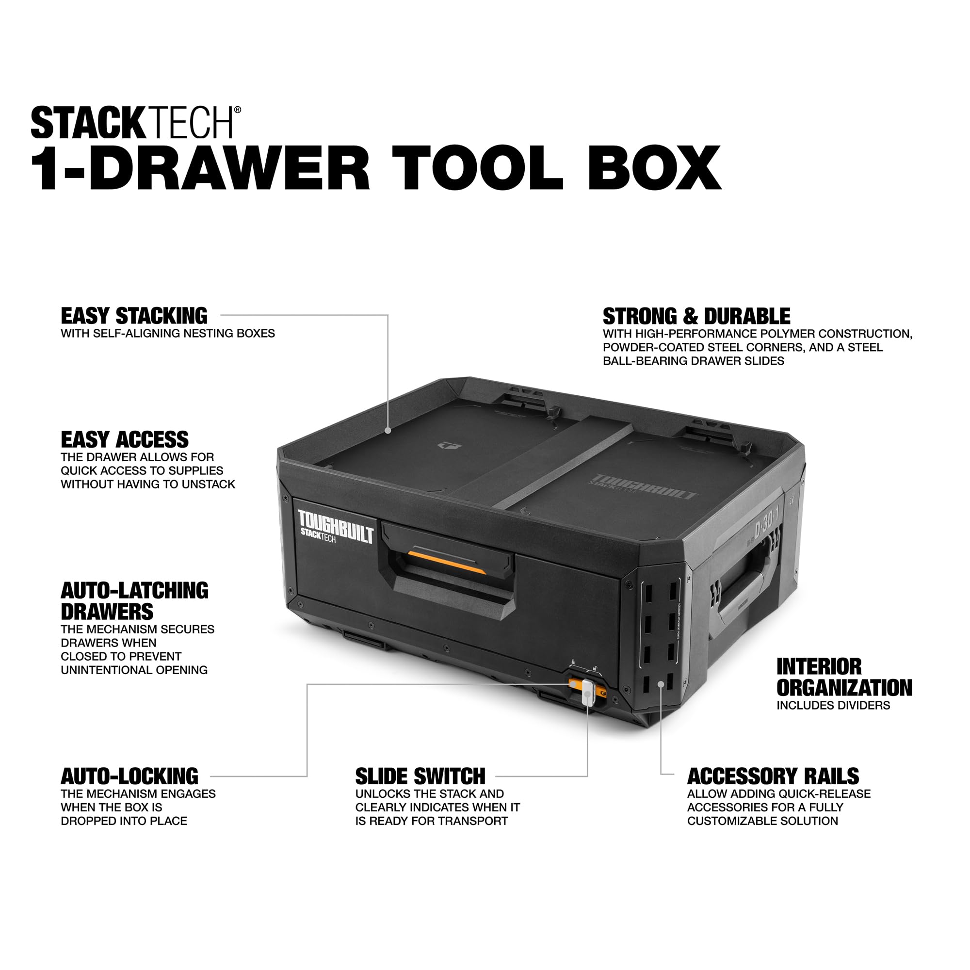 Foto 3 pulgar | Caja De Herramientas Toughbuilt Stacktech De 1 Cajón, Plástico Duradero, Negra - Venta Internacional.