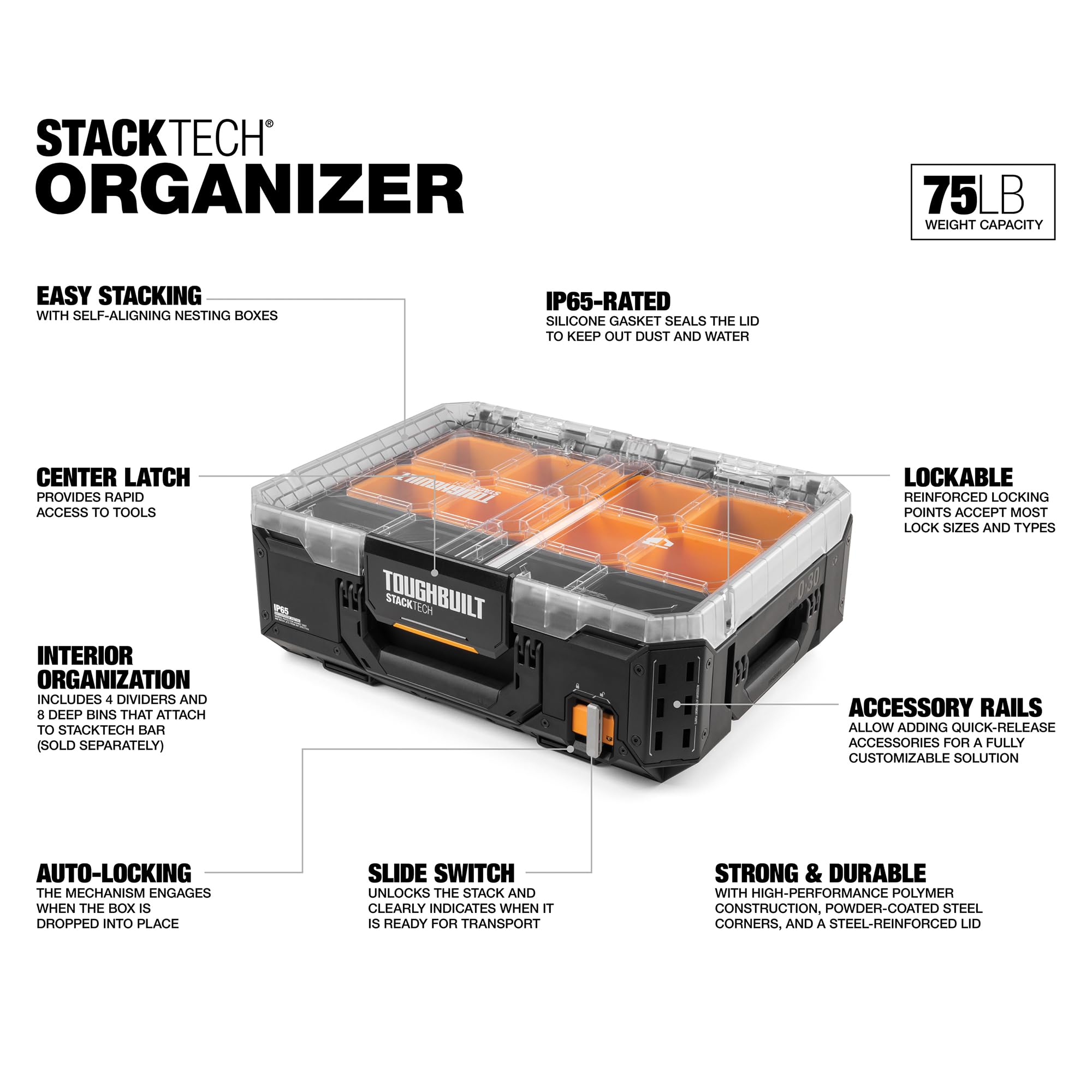 Foto 3 pulgar | Organizador De Herramientas Toughbuilt Stacktech Heavy Duty Negro - Venta Internacional.