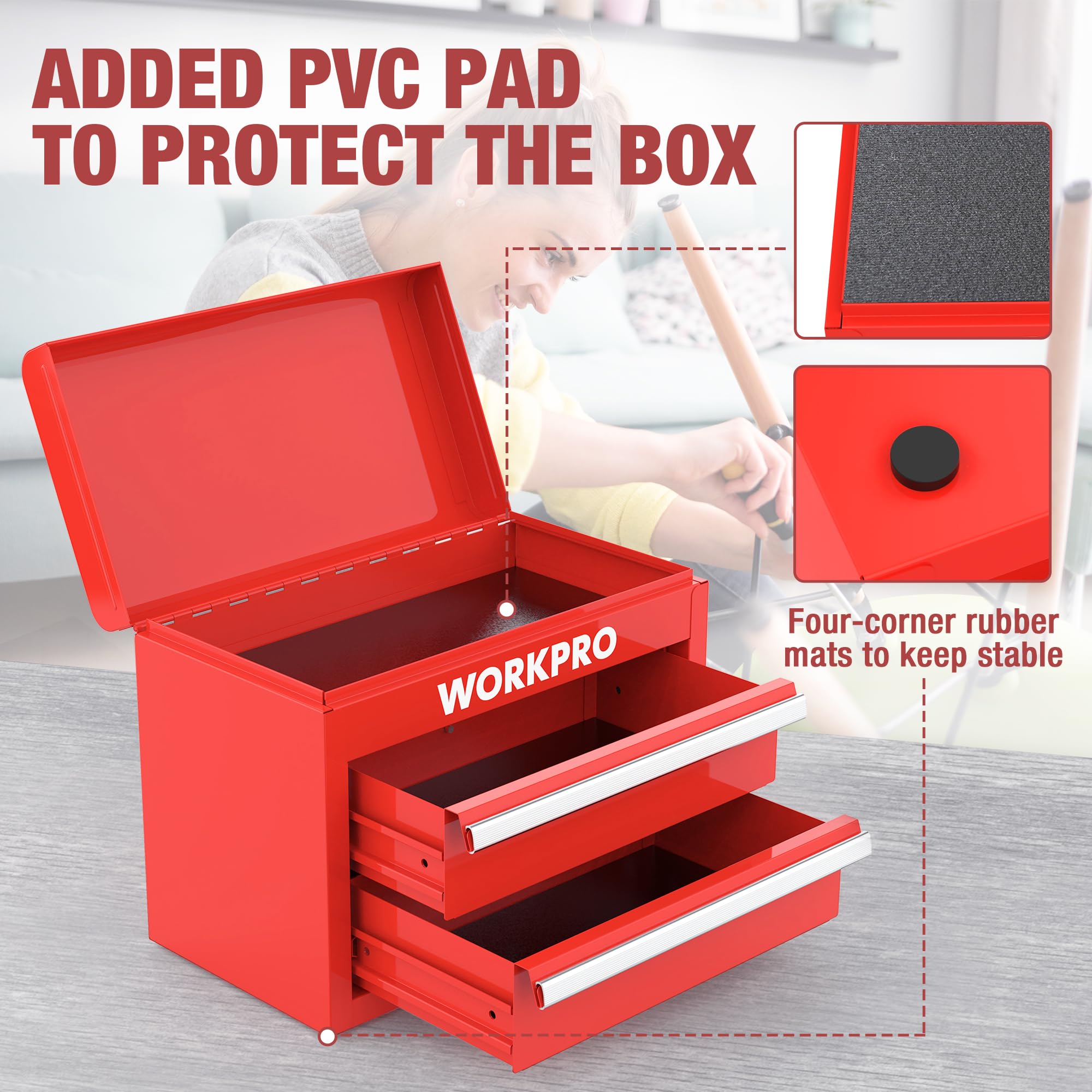 Foto 4 pulgar | Caja De Herramientas Workpro Mini De Metal Con 2 Cajones Y Almacenamiento Superior - Venta Internacional.